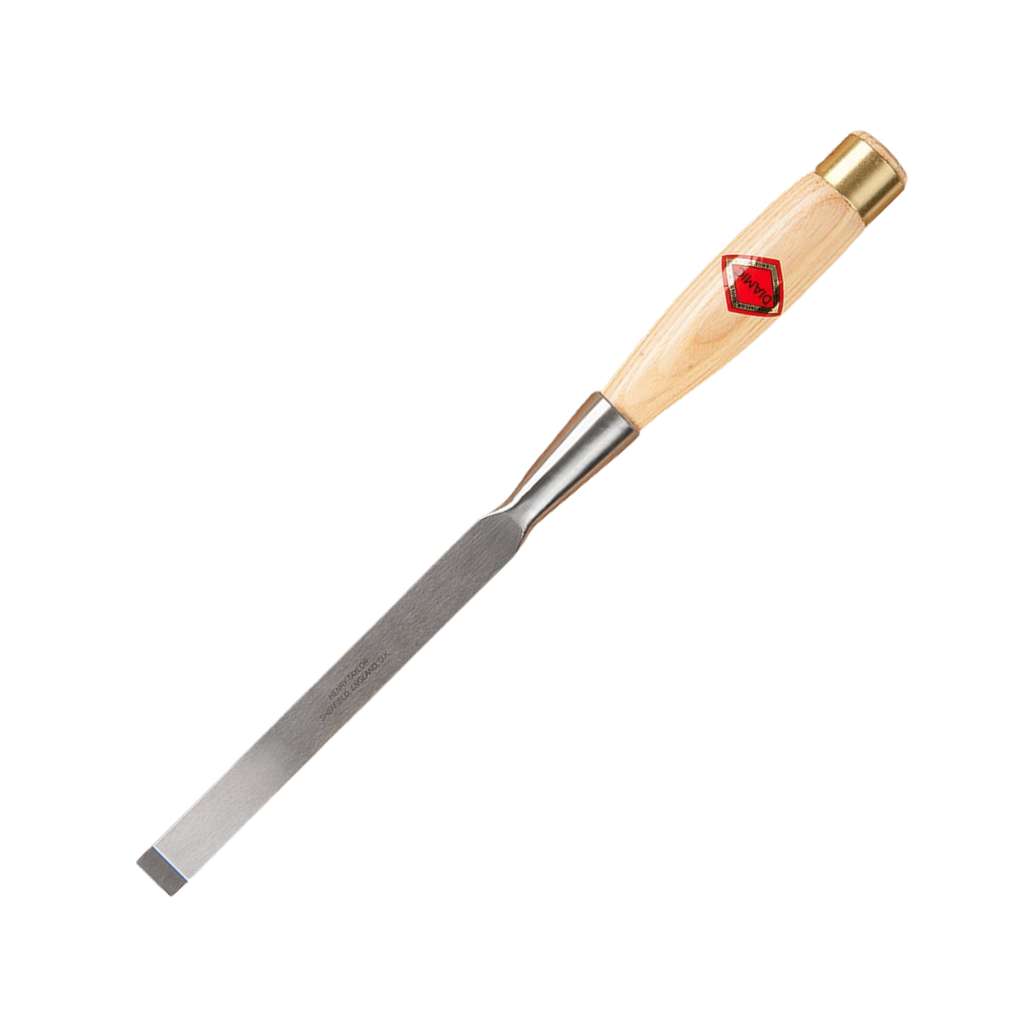 heavy duty socket chisel with a steel blade and 'Diamic' brand wooden handle on a white background