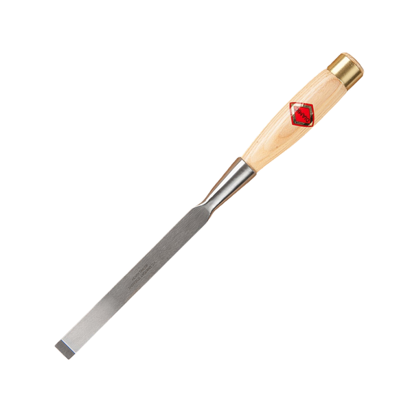 heavy duty socket chisel with a steel blade and 'Diamic' brand wooden handle on a white background