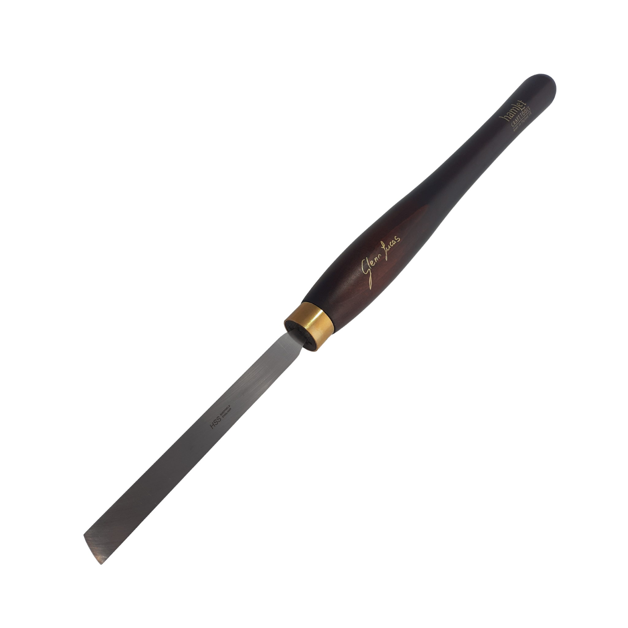 high speed steel woodturning square end scraper with wooden handle on a white background