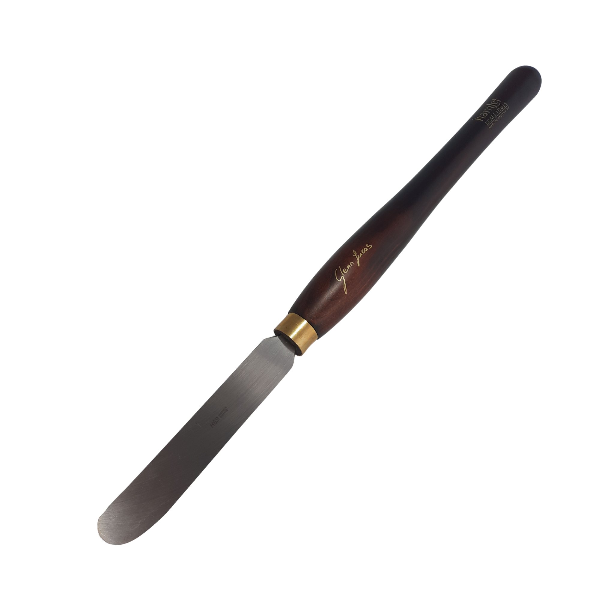 high speed steel woodturning scraper with wooden handle on a white background