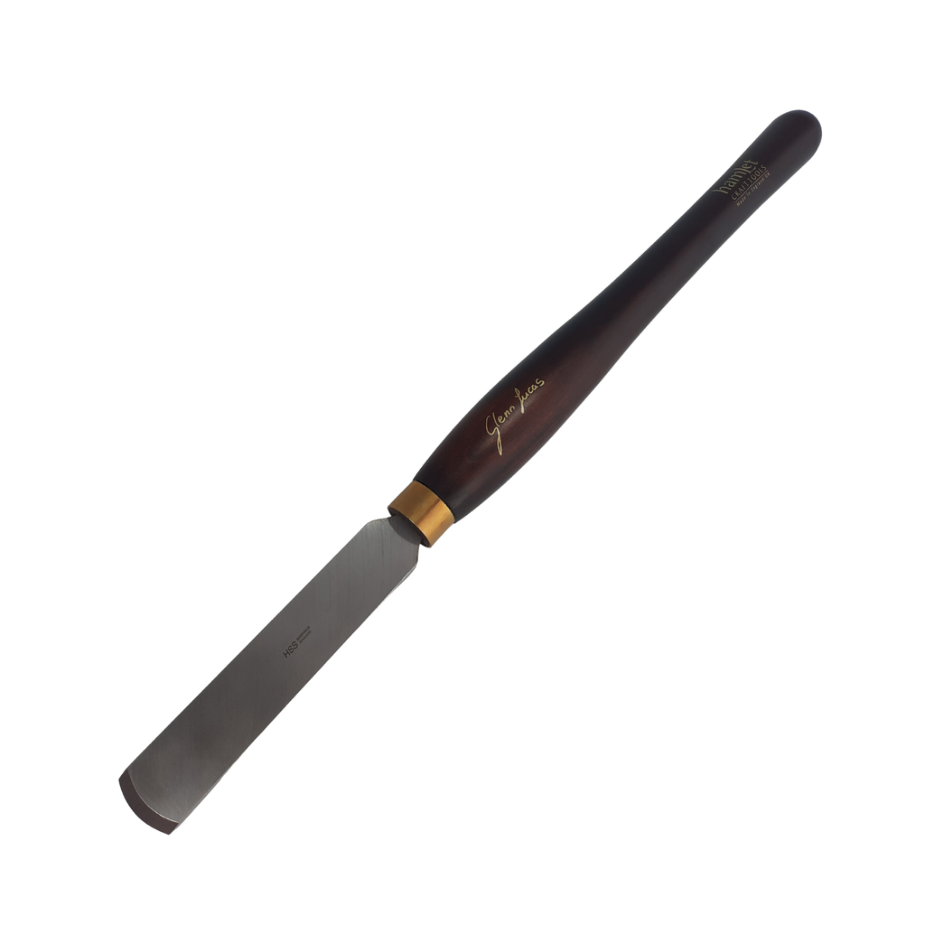 high speed steel woodturning round nose scraper with negative rake and wooden handle on a white background