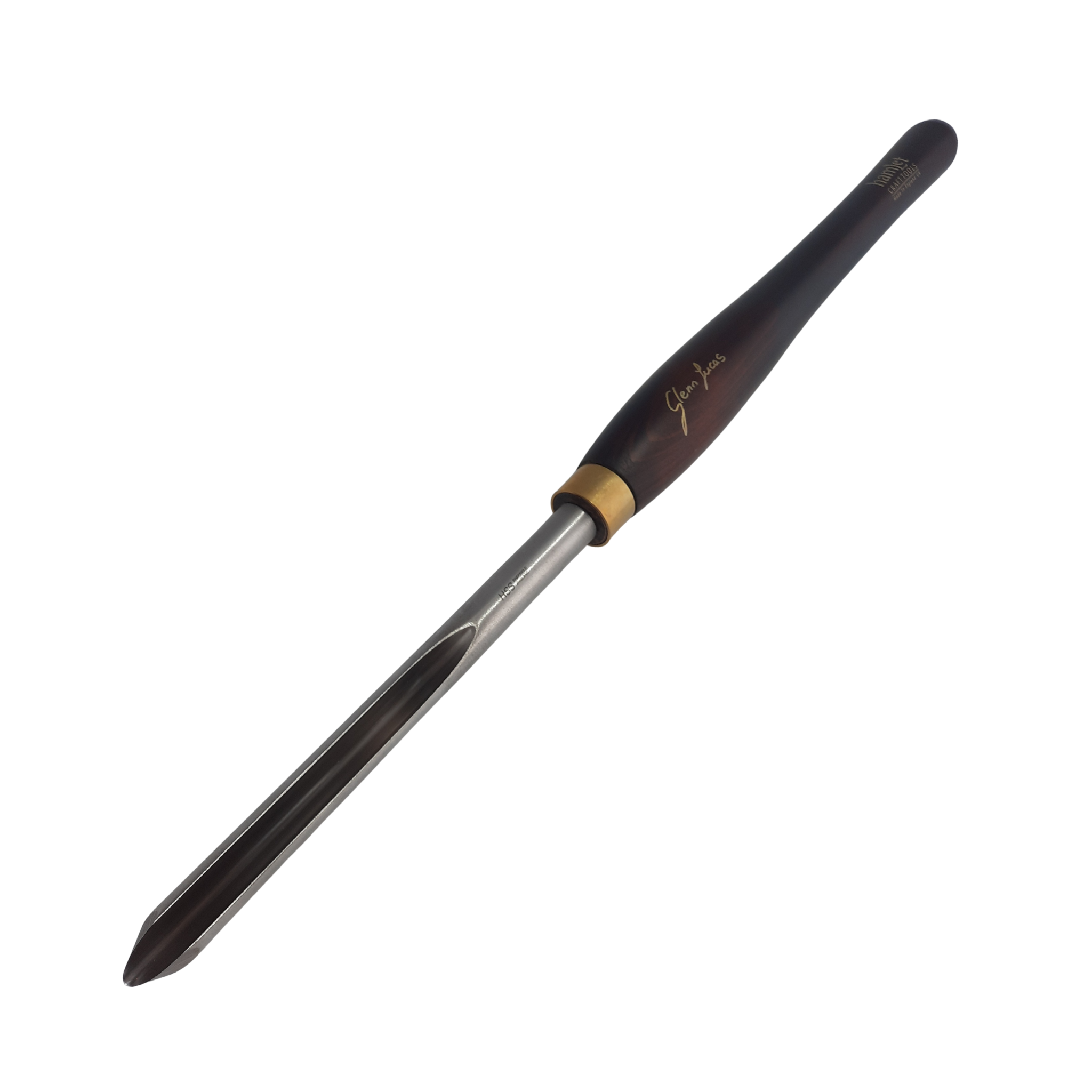 high speed steel woodturning bowl gouge with wooden handle on a white background