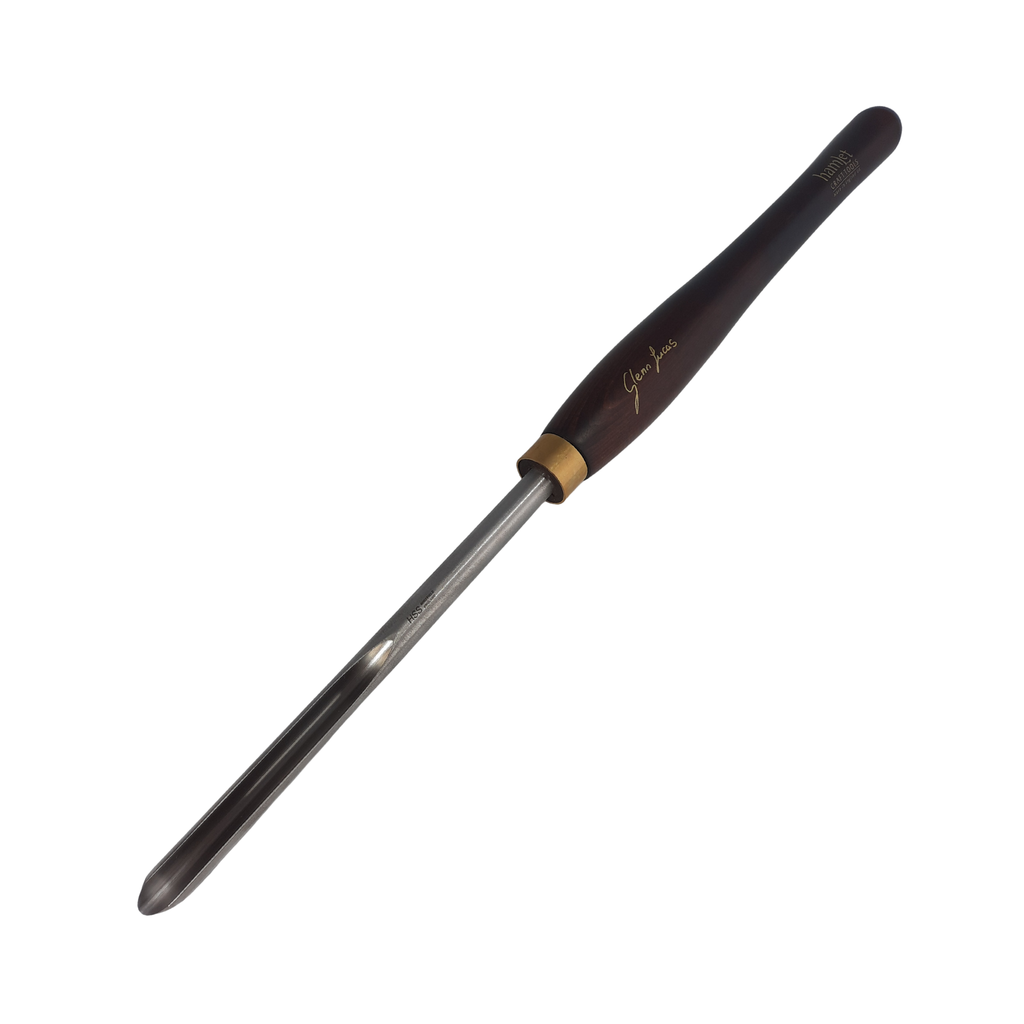 high speed steel woodturning bowl gouge with wooden handle on a white background