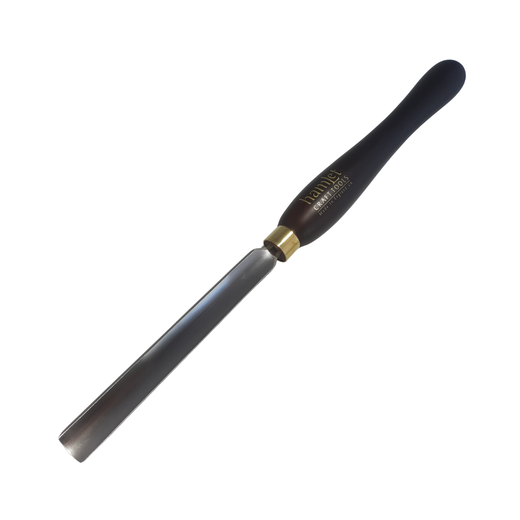 high speed steel woodturning forged gouge with wooden handle on a white background