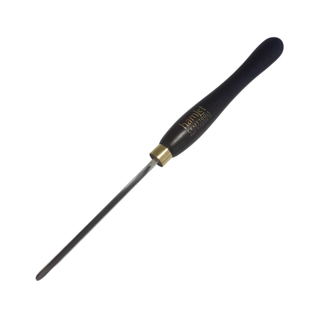 high speed steel 1/4" woodturning german gouge with wooden handle on a white background