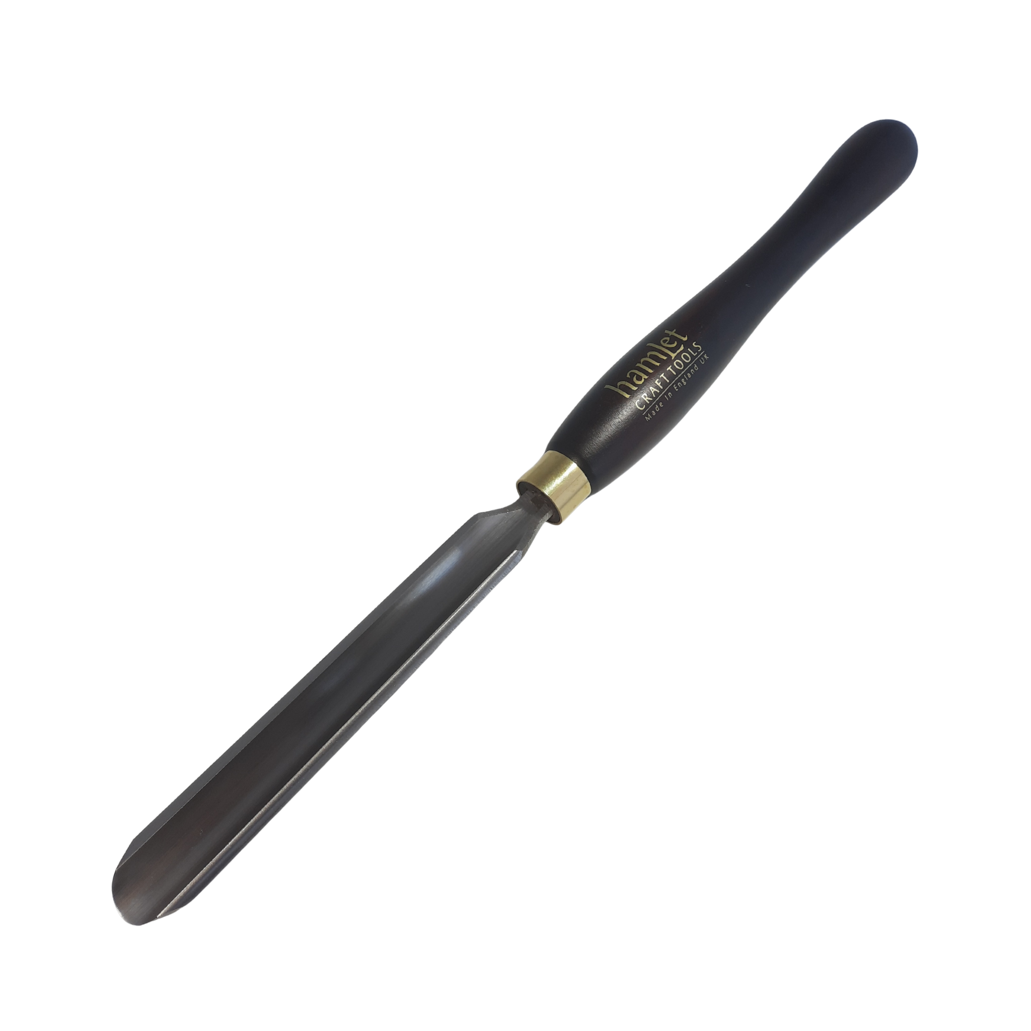high speed steel woodturning continental gouge with wooden handle on a white background