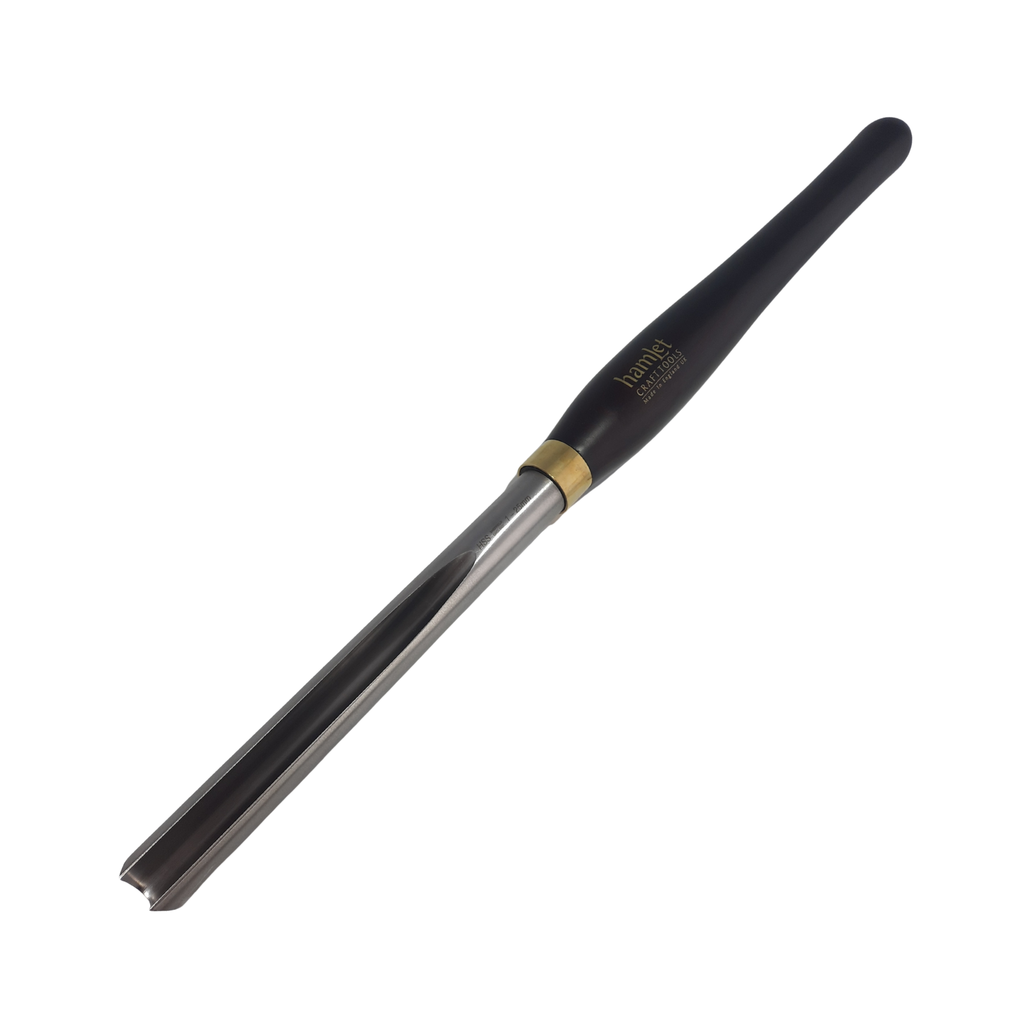 high speed steel 1" woodturning bowl gouge with wooden handle on a white background