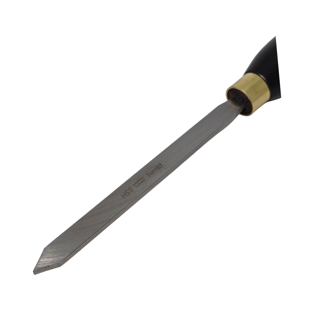 high speed steel woodturning parting tool blade on a white background