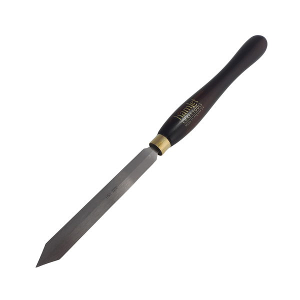 high speed steel woodturning diamond parting tool with wooden handle on a white background