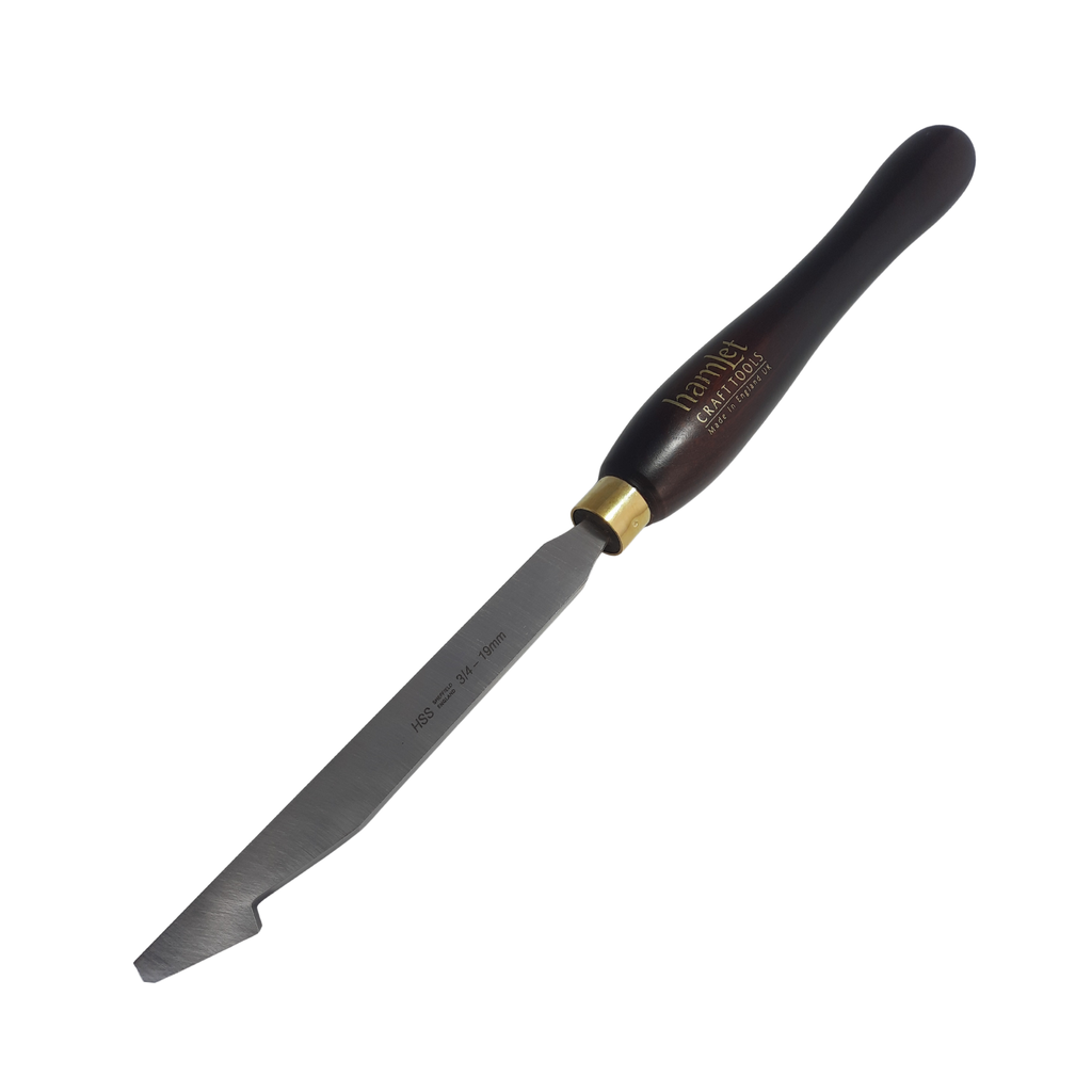 high speed steel woodturning diamond side scraper with wooden handle on a white background