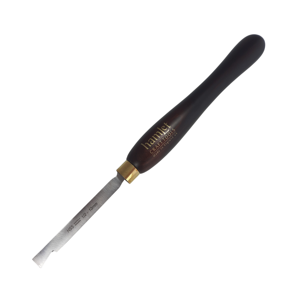 high speed steel woodturning dovetail scraper with wooden handle on a white background