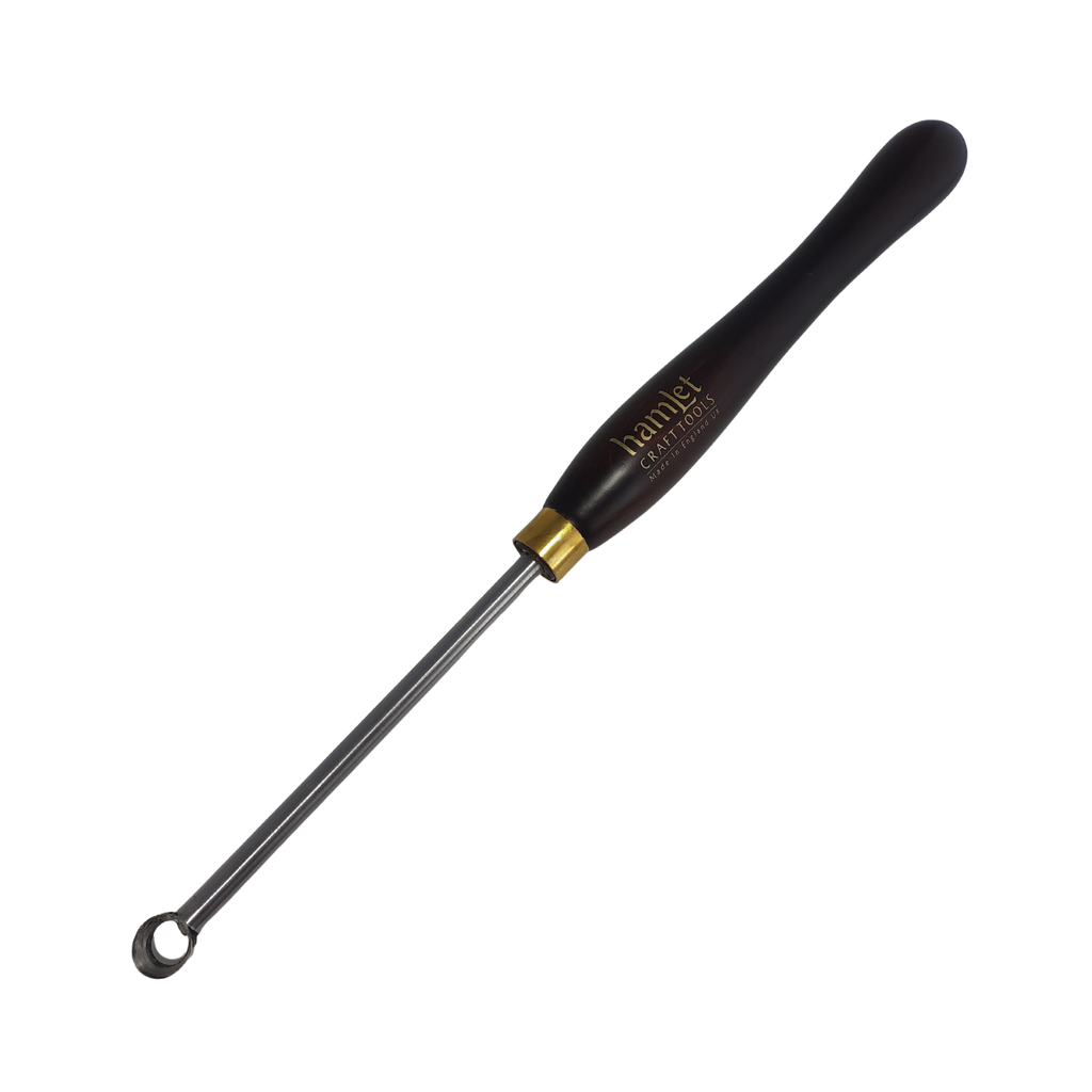 high speed steel 1/2" woodturning ring tool with wooden handle on a white background