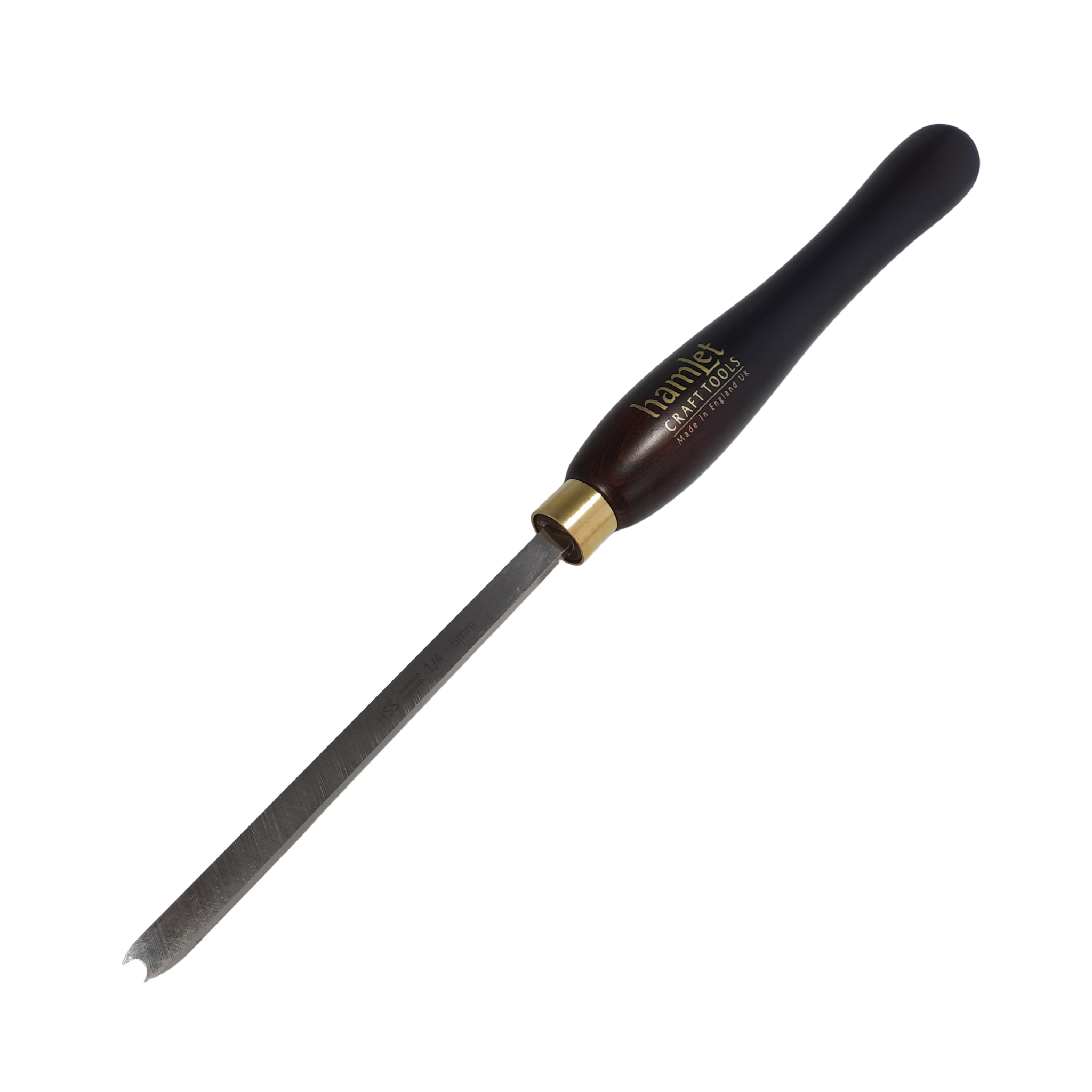 high speed steel 1/4" woodturning bead forming tool with wooden handle on a white background