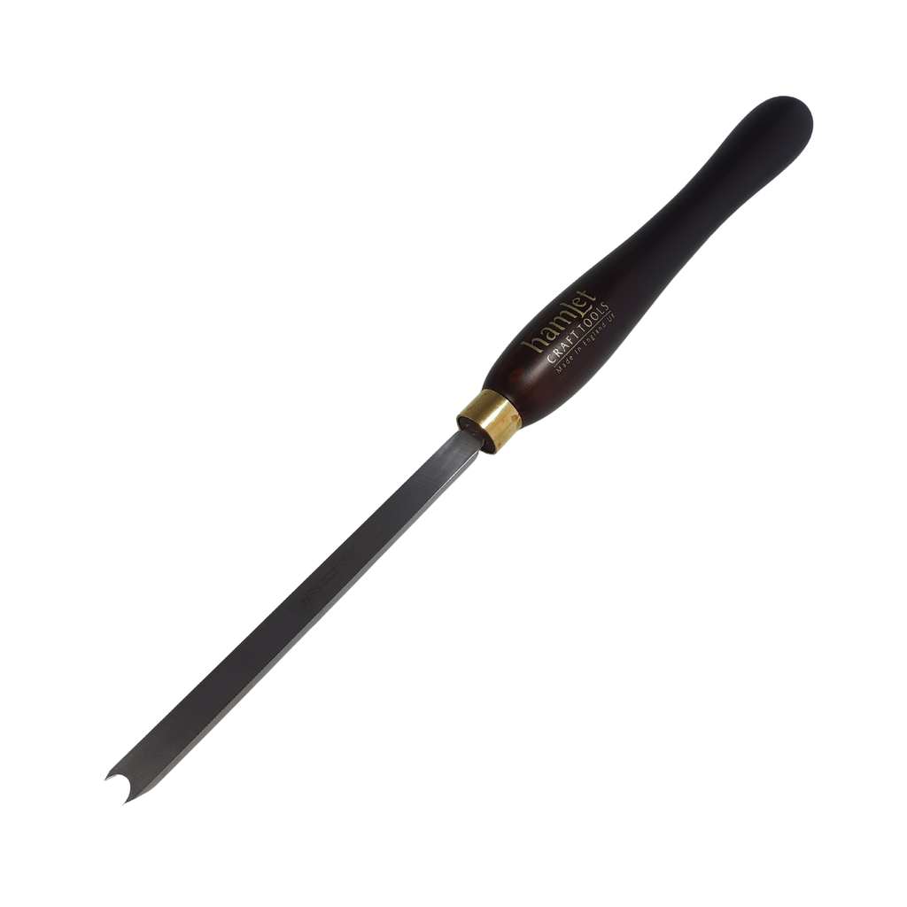 high speed steel 3/8" woodturning bead forming tool with wooden handle on a white background
