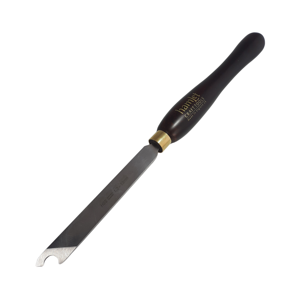 high speed steel 1/2" woodturning captive ring tool with wooden handle on a white background