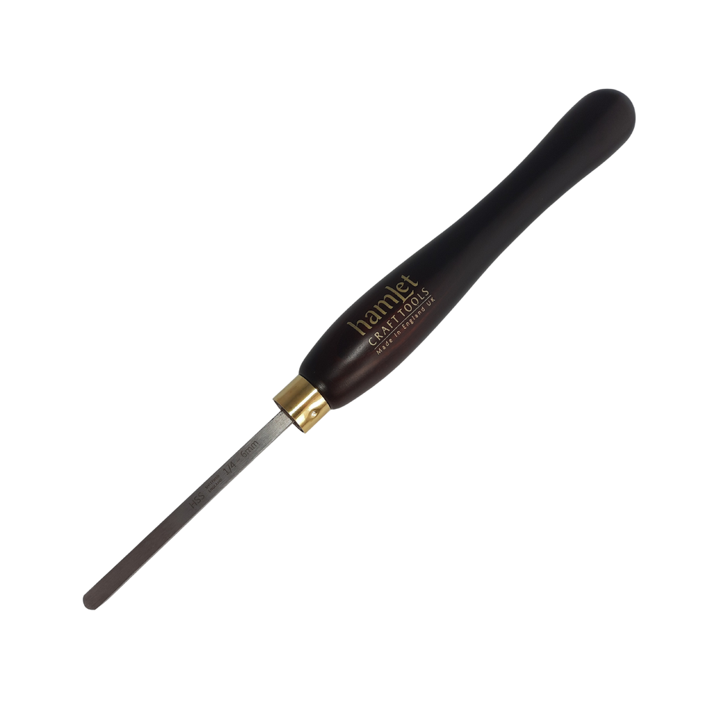 high speed steel woodturning square  hollowing tool with wooden handle on a white background
