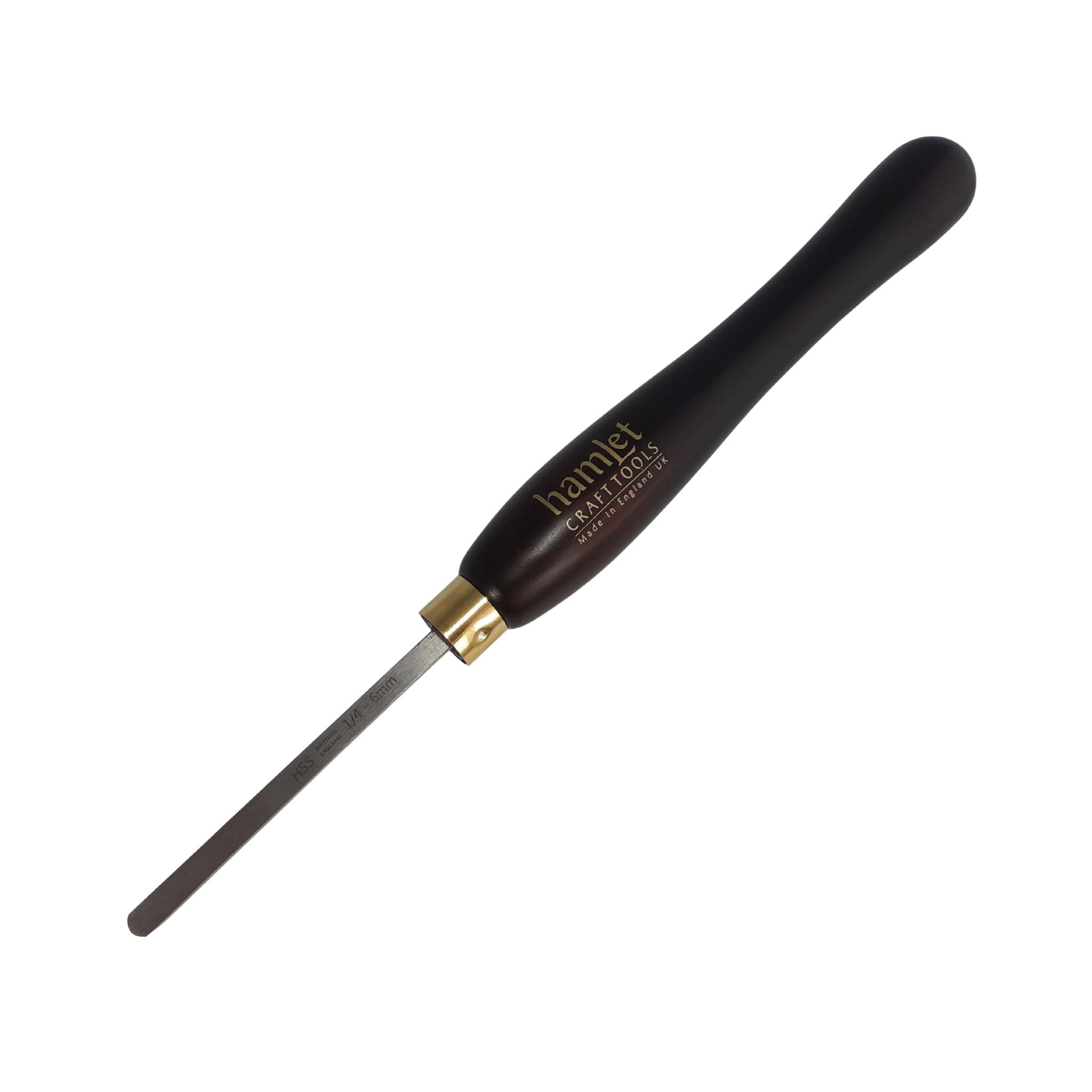 high speed steel woodturning square  hollowing tool with wooden handle on a white background