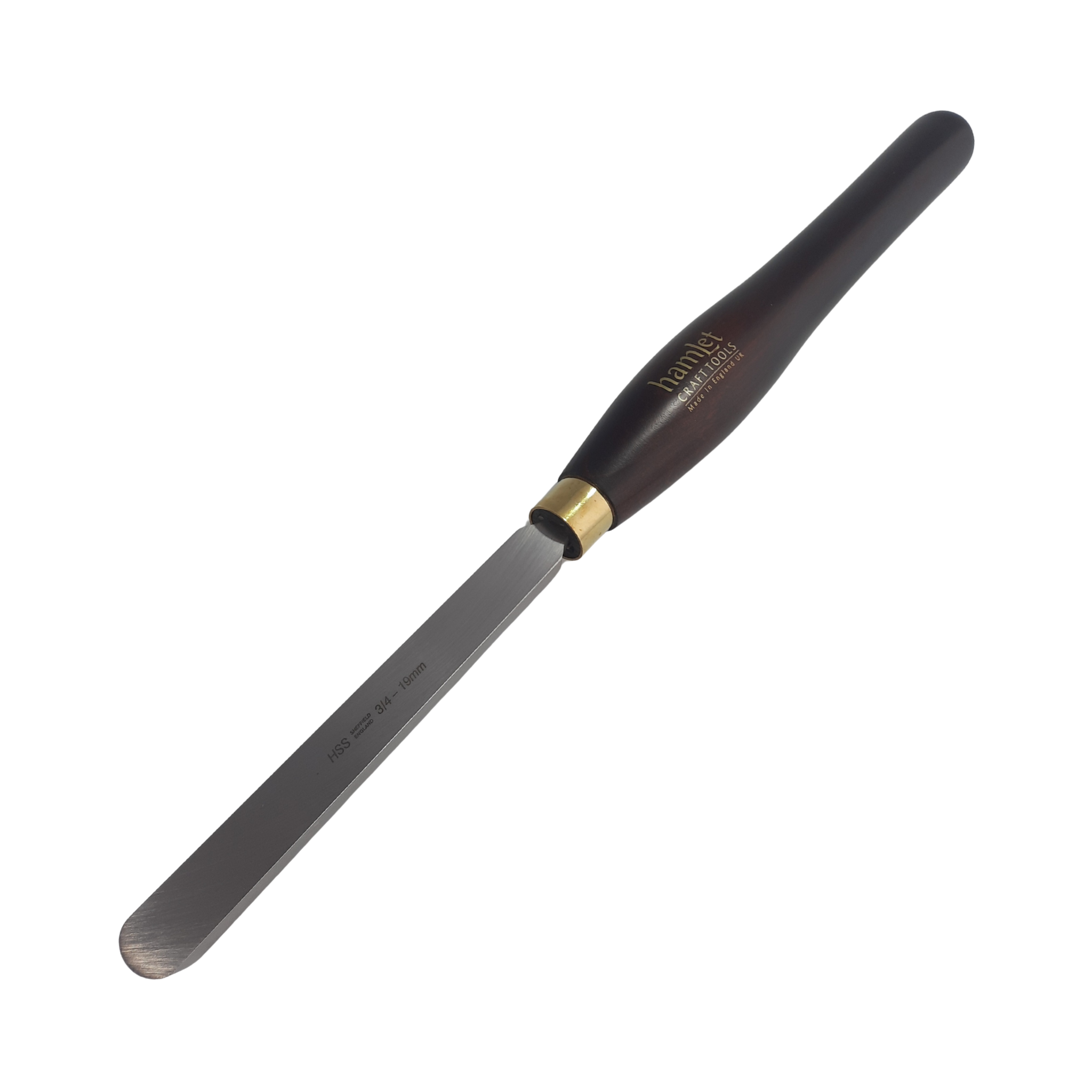 high speed steel woodturning domed scraper with wooden handle on a white background