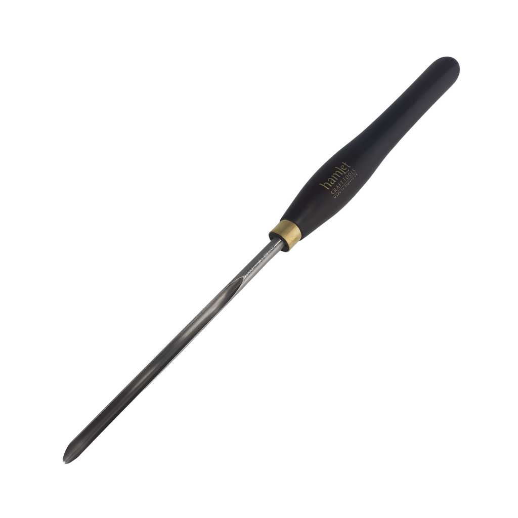 high speed steel 3/8" woodturning masterflute gouge with fingernail grind and wooden handle on a white background