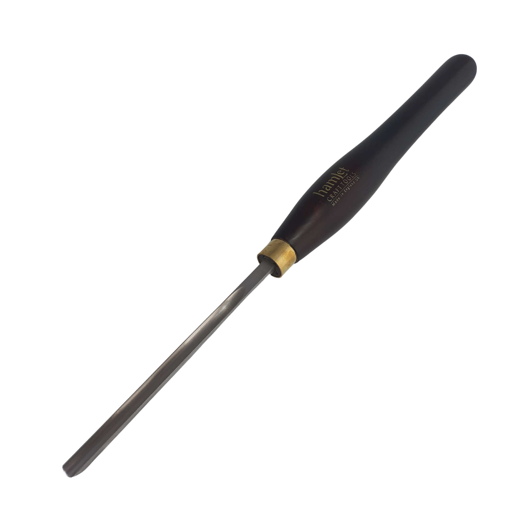 high speed steel woodturning L&S detail gouge with wooden handle on a white background