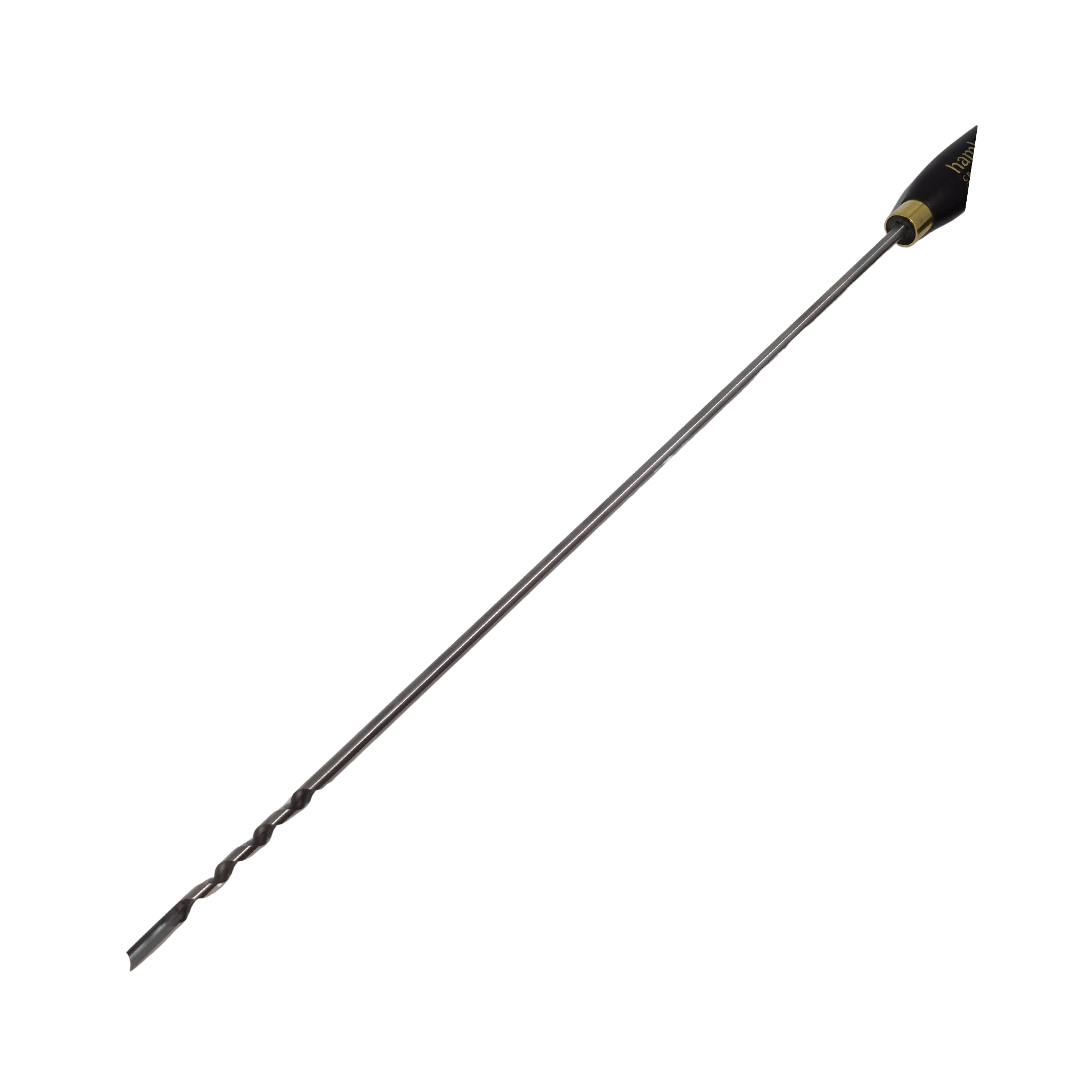 high speed steel woodturning boring tool with wooden handle on a white background