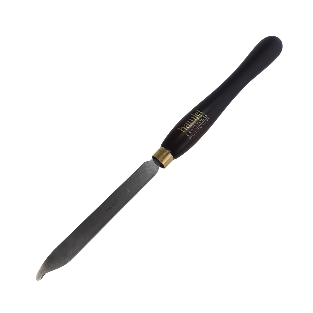 high speed steel woodturning mushroom tool with wooden handle on a white background