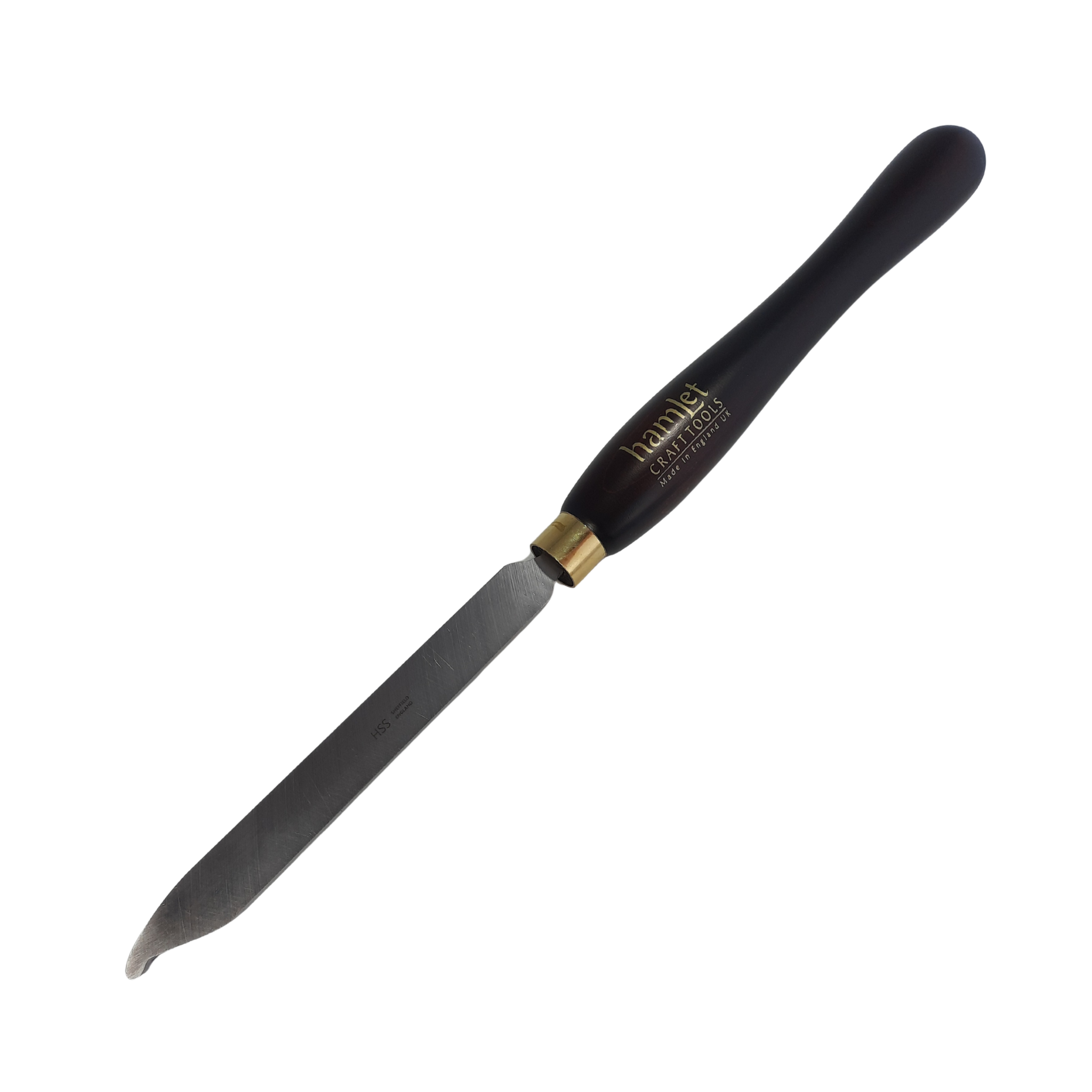 high speed steel woodturning mushroom tool with wooden handle on a white background