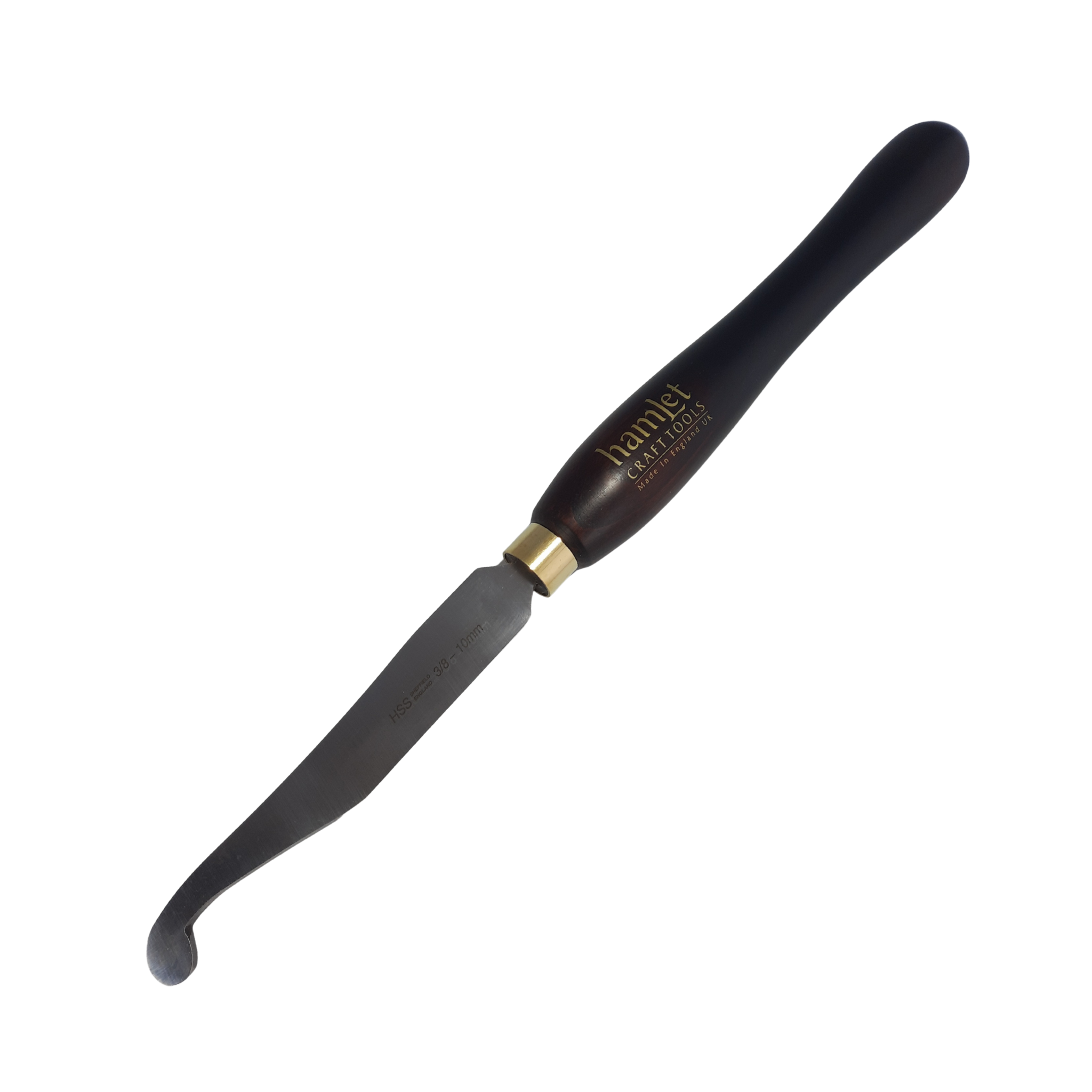 high speed steel woodturning box scraper with wooden handle on a white background