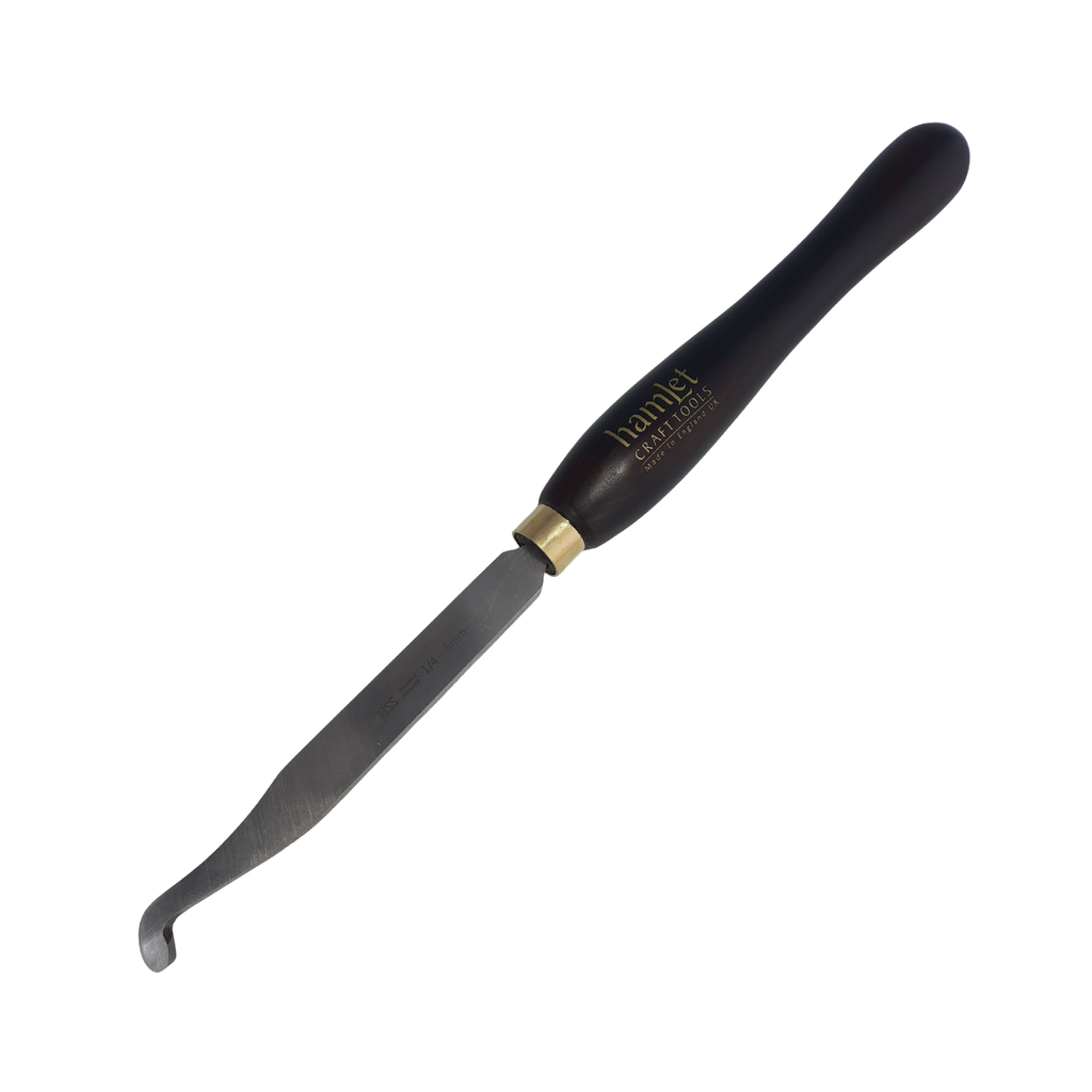 high speed steel woodturning box scraper with wooden handle on a white background