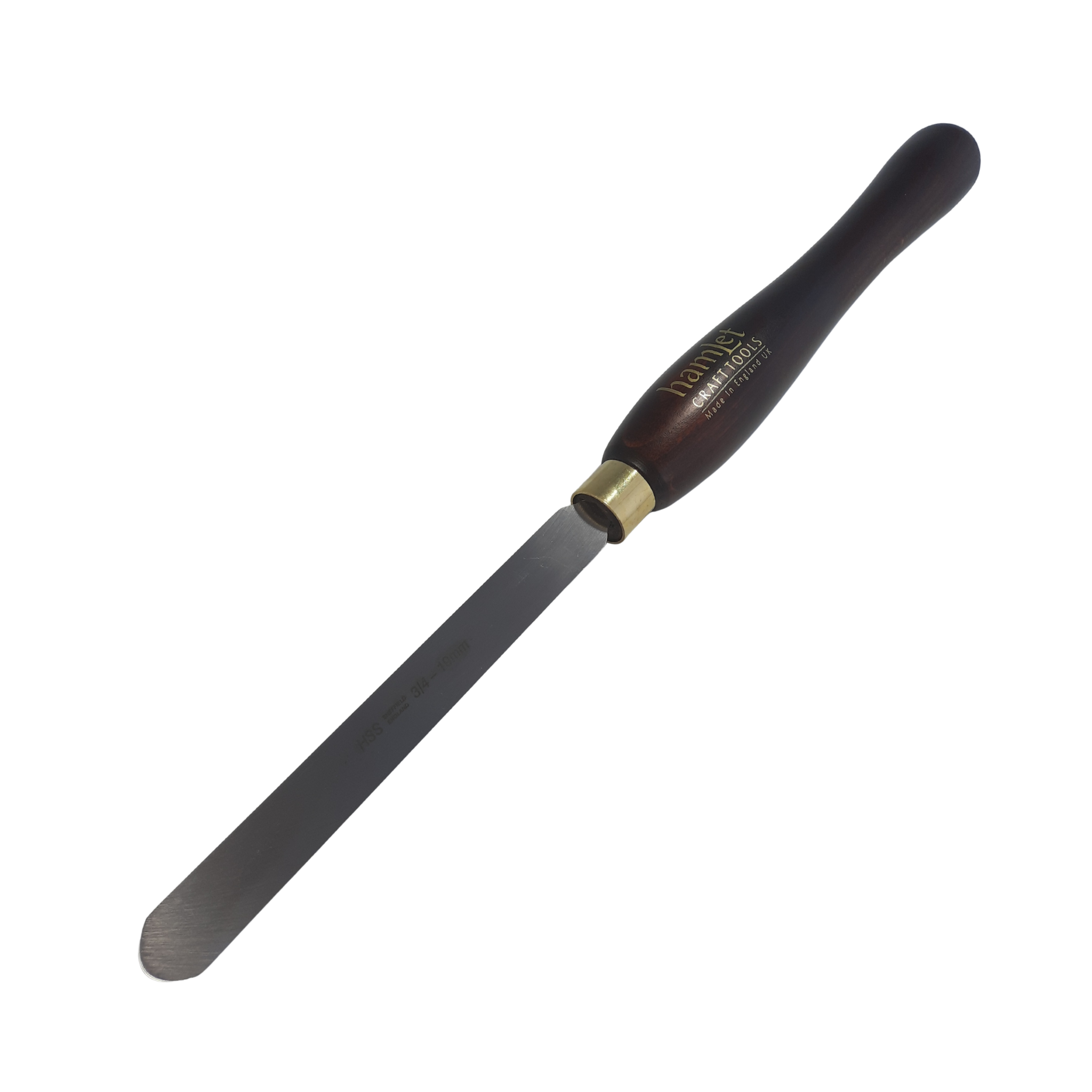 high speed steel 3/4" woodturning spindle maker with wooden handle on a white background