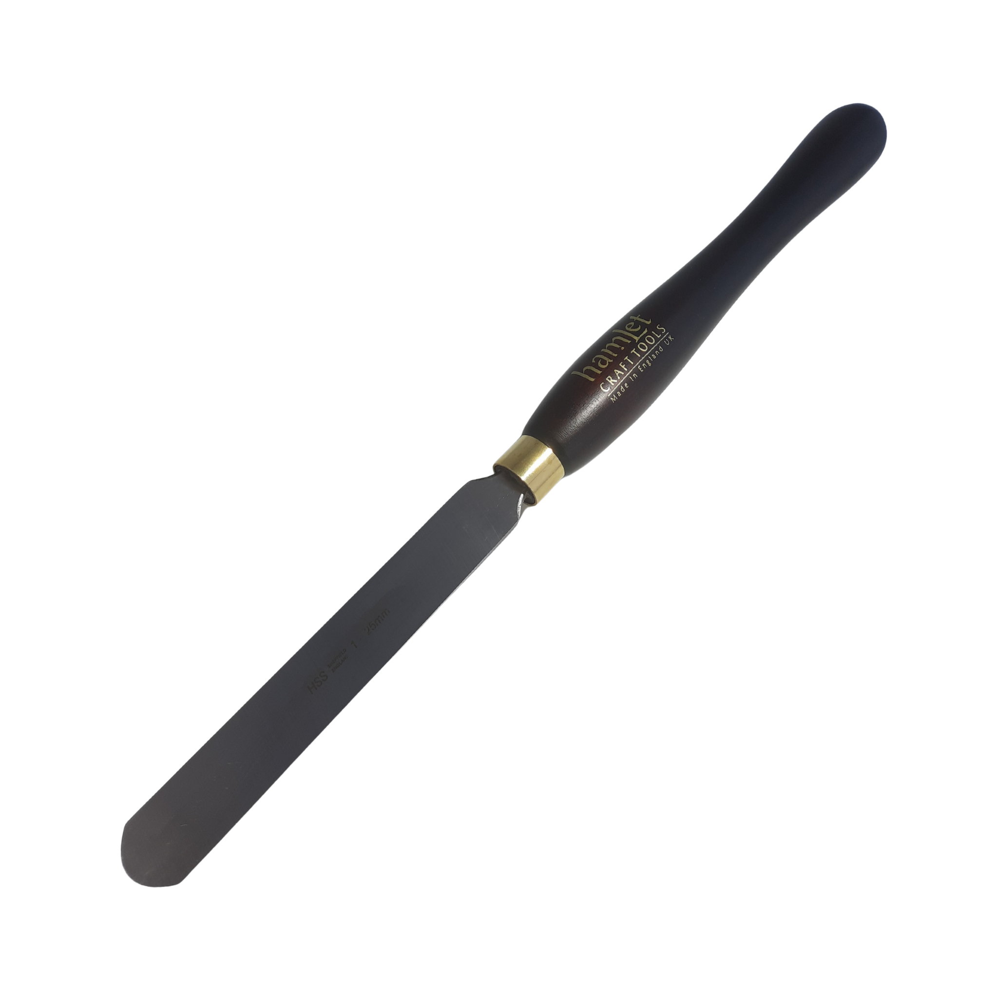 high speed steel 1" woodturning spindle maker with wooden handle on a white background