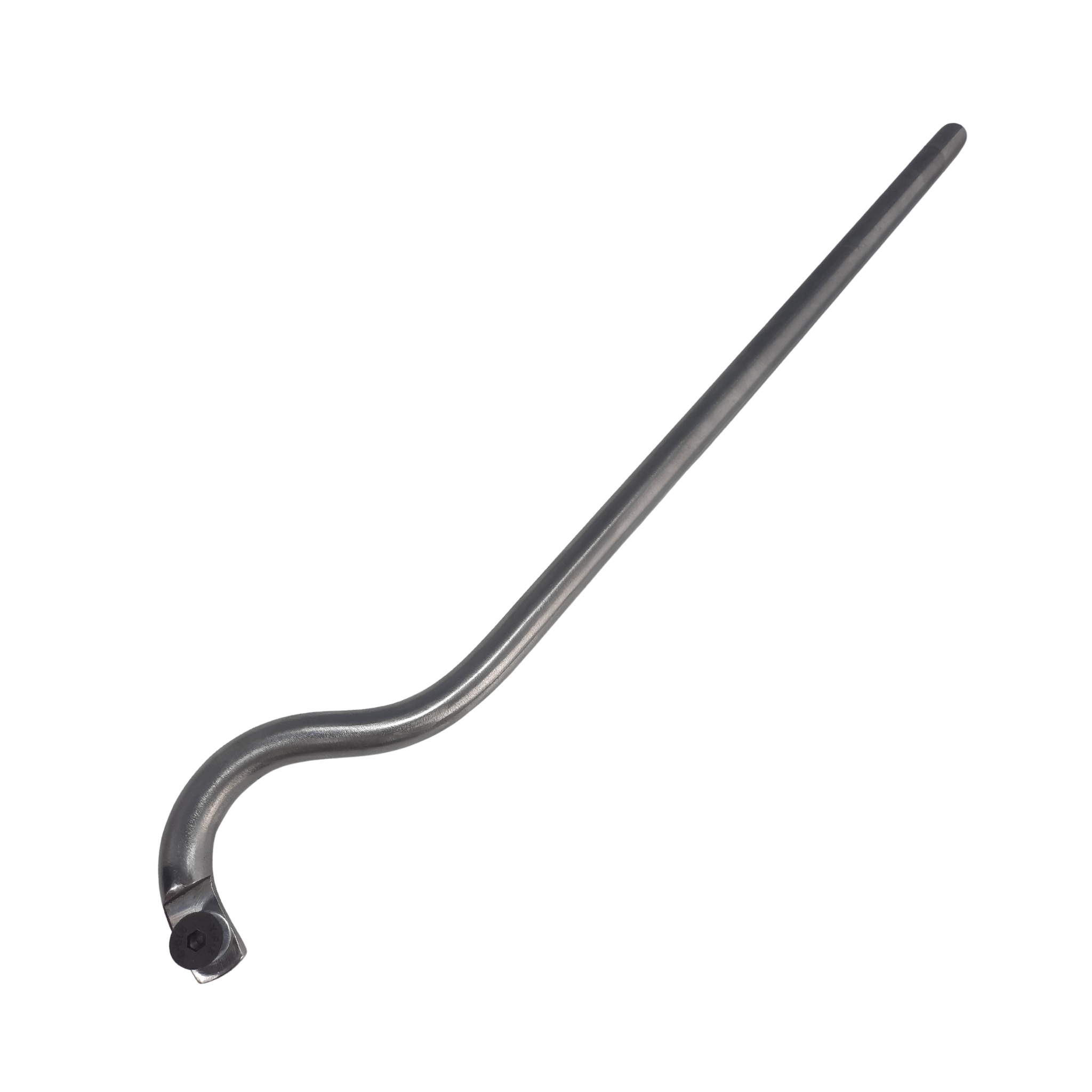 swan neck steel stem with screw and washer on a white background