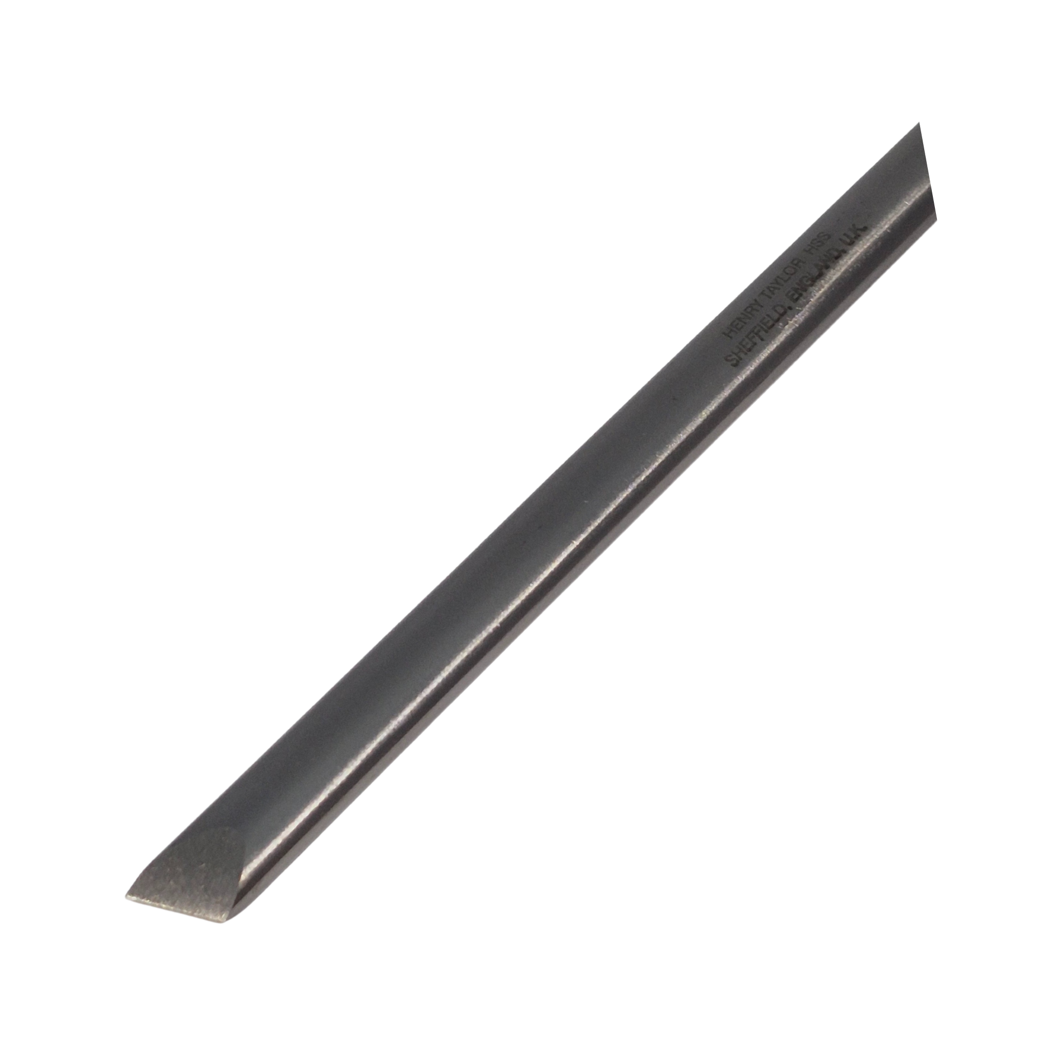 close up of woodturning oval skew high speed steel blade on a white background