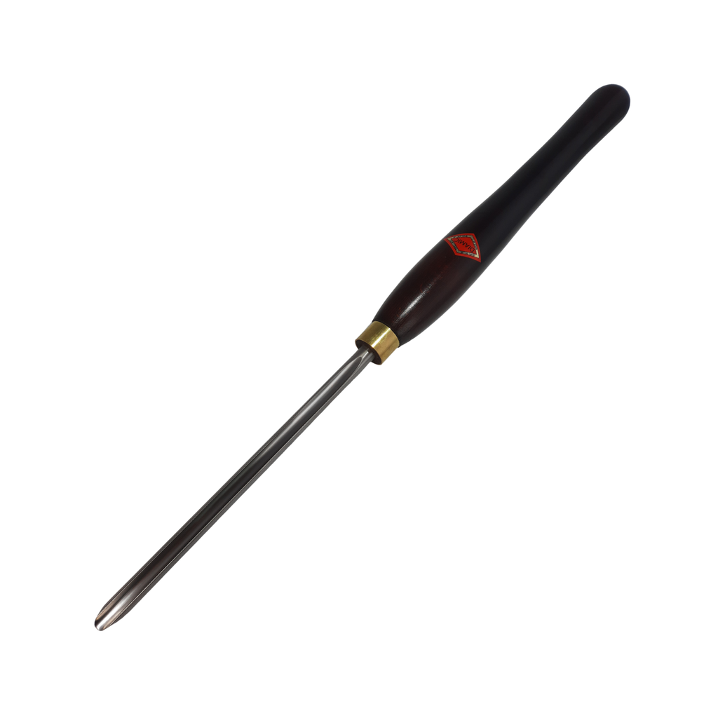 woodturning detail gouge with high speed steel blade and wooden handle on a white background