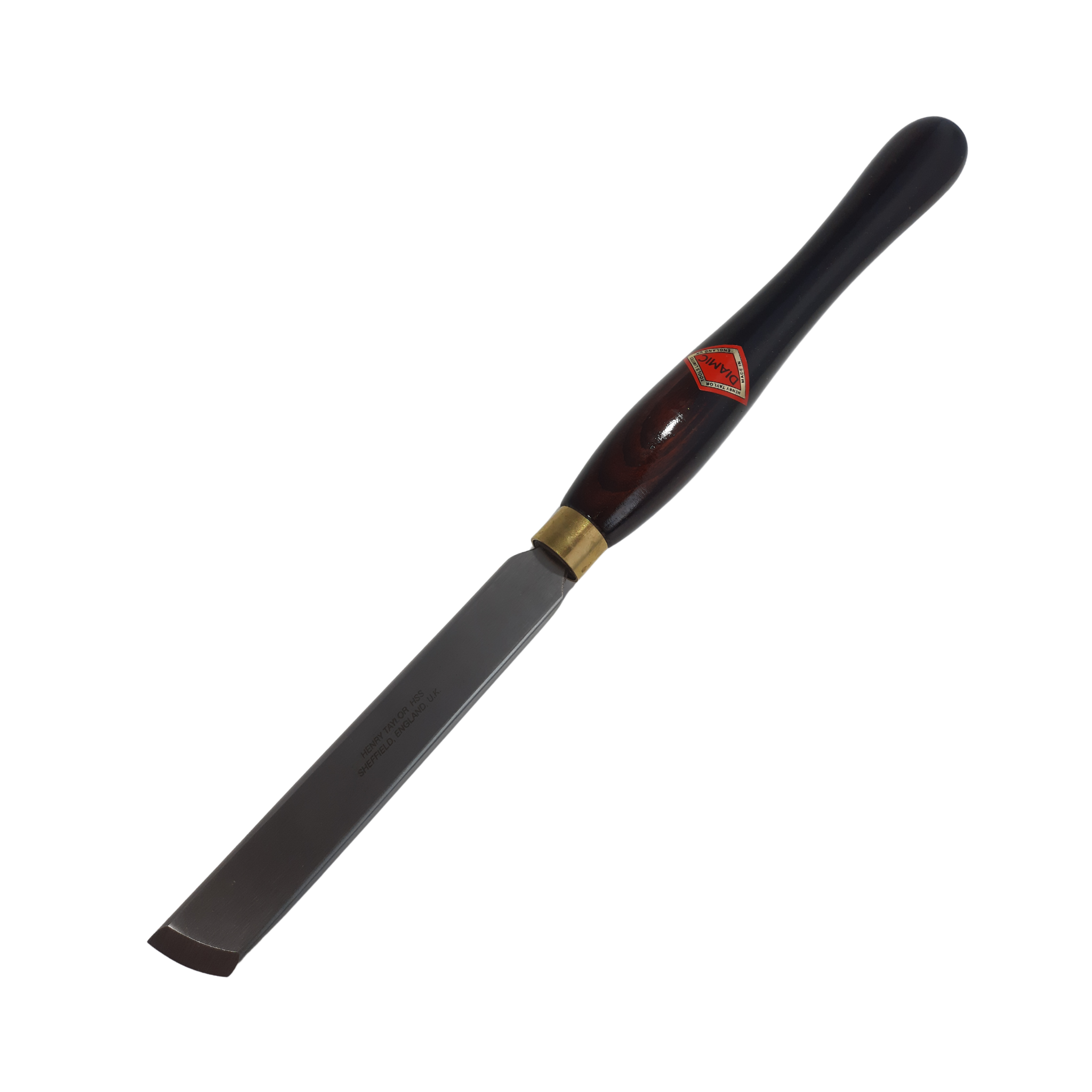 woodturning radius chisel with high speed steel blade and wooden handle on a white background