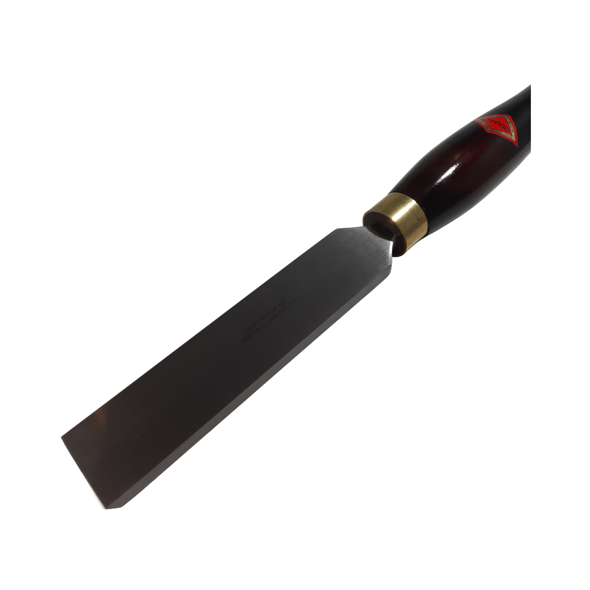 close up of high speed steel woodturning heavy duty straight scraper blade on a white background