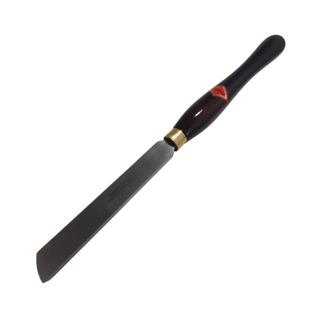 woodturning right hand scraper with high speed steel blade and wooden handle on a white background