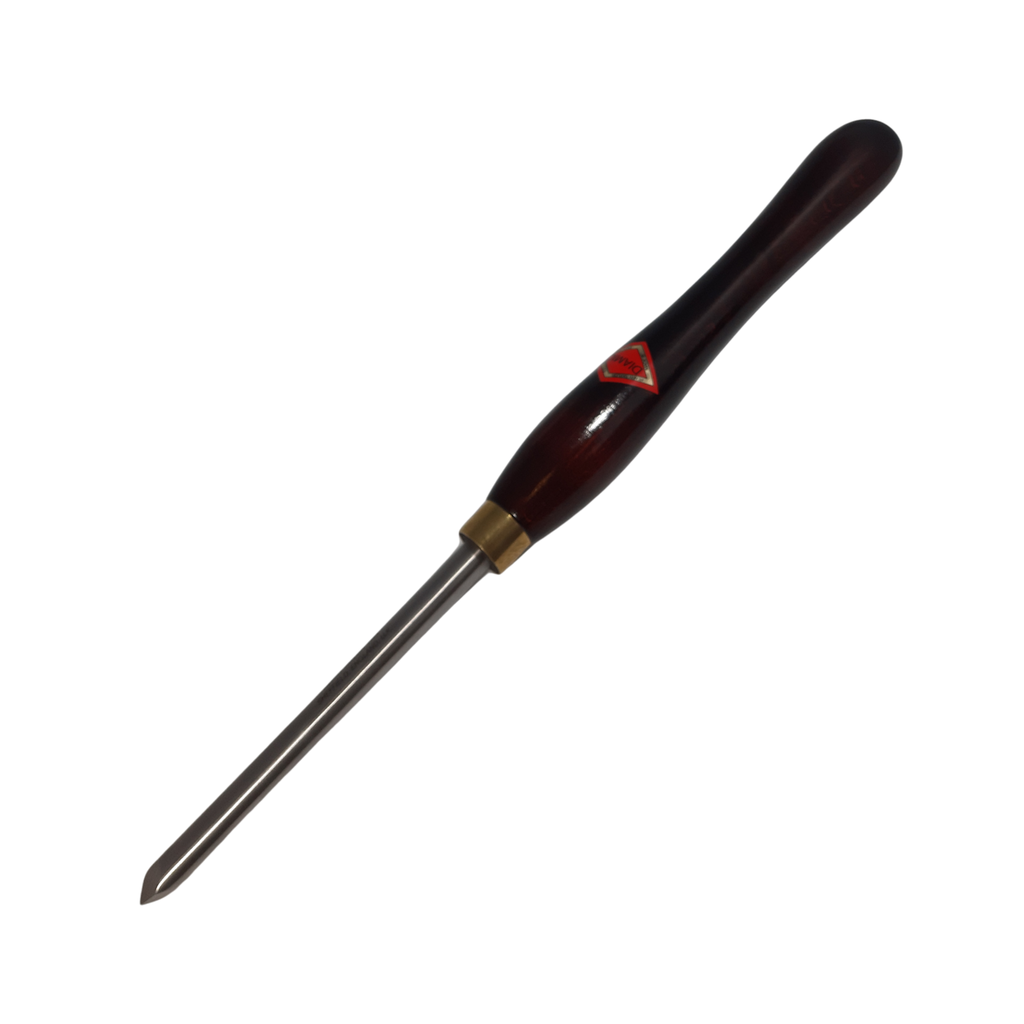 woodturning pyramid parting tool with high speed steel blade and wooden handle on a white background