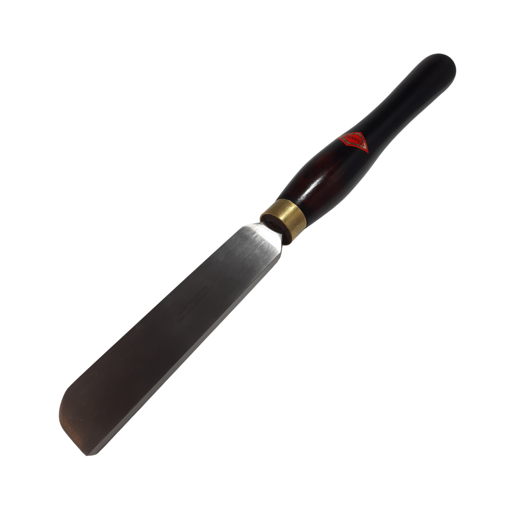 woodturning heavy duty right hand half round scraper with high speed steel blade and wooden handle on a white background