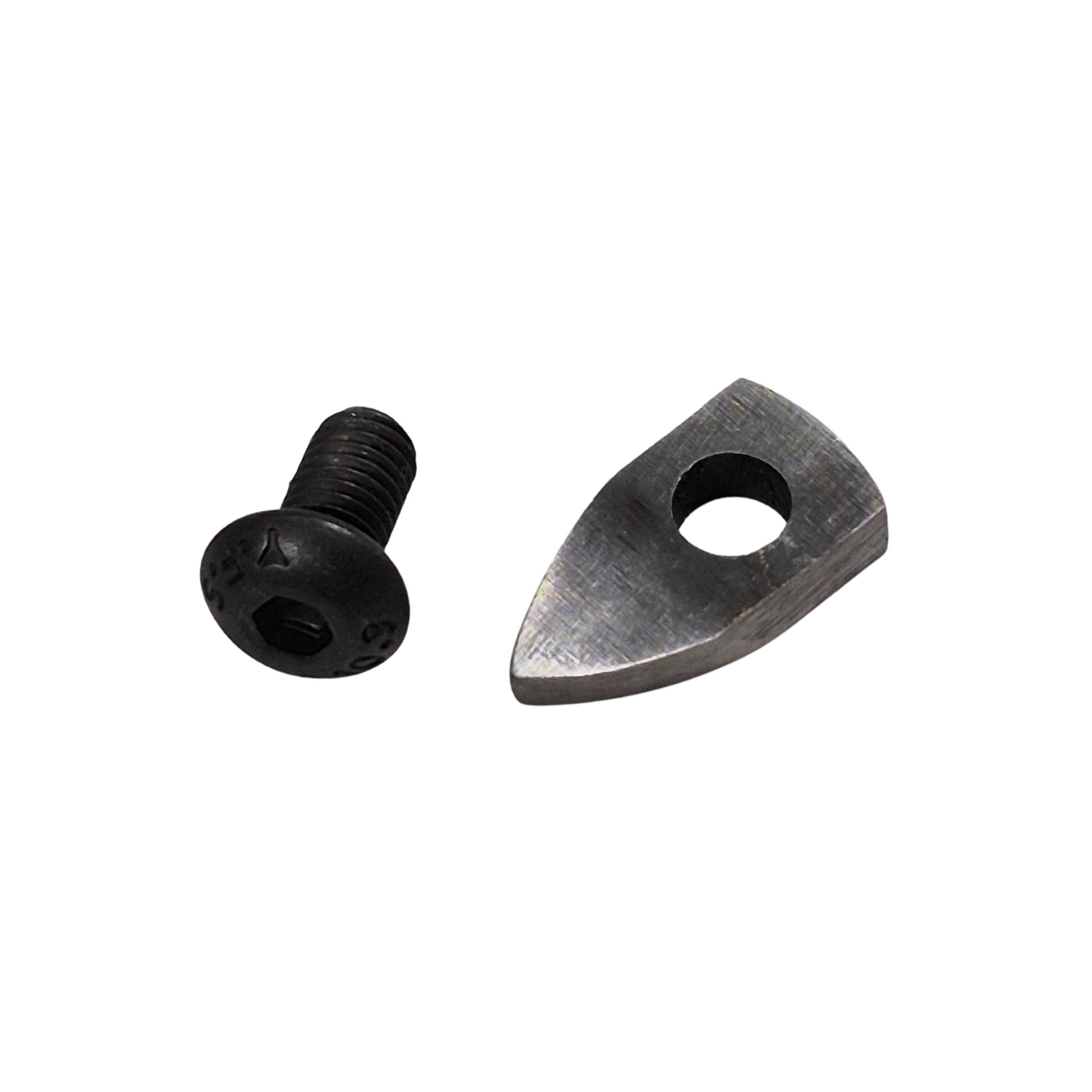 screw and small high speed steel hollowing tool tip on a white background