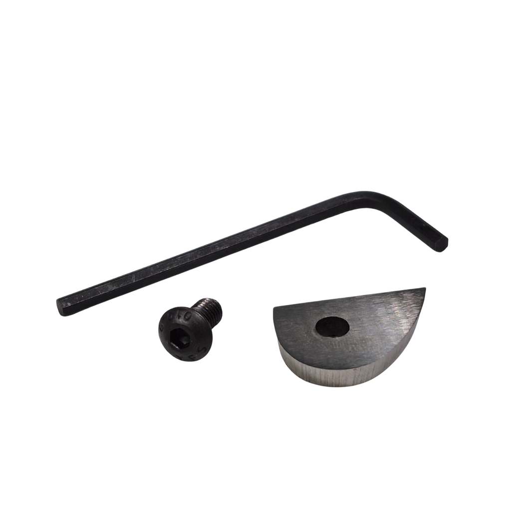 allen key, screw and high speed steel hollowing tool tip on a white background
