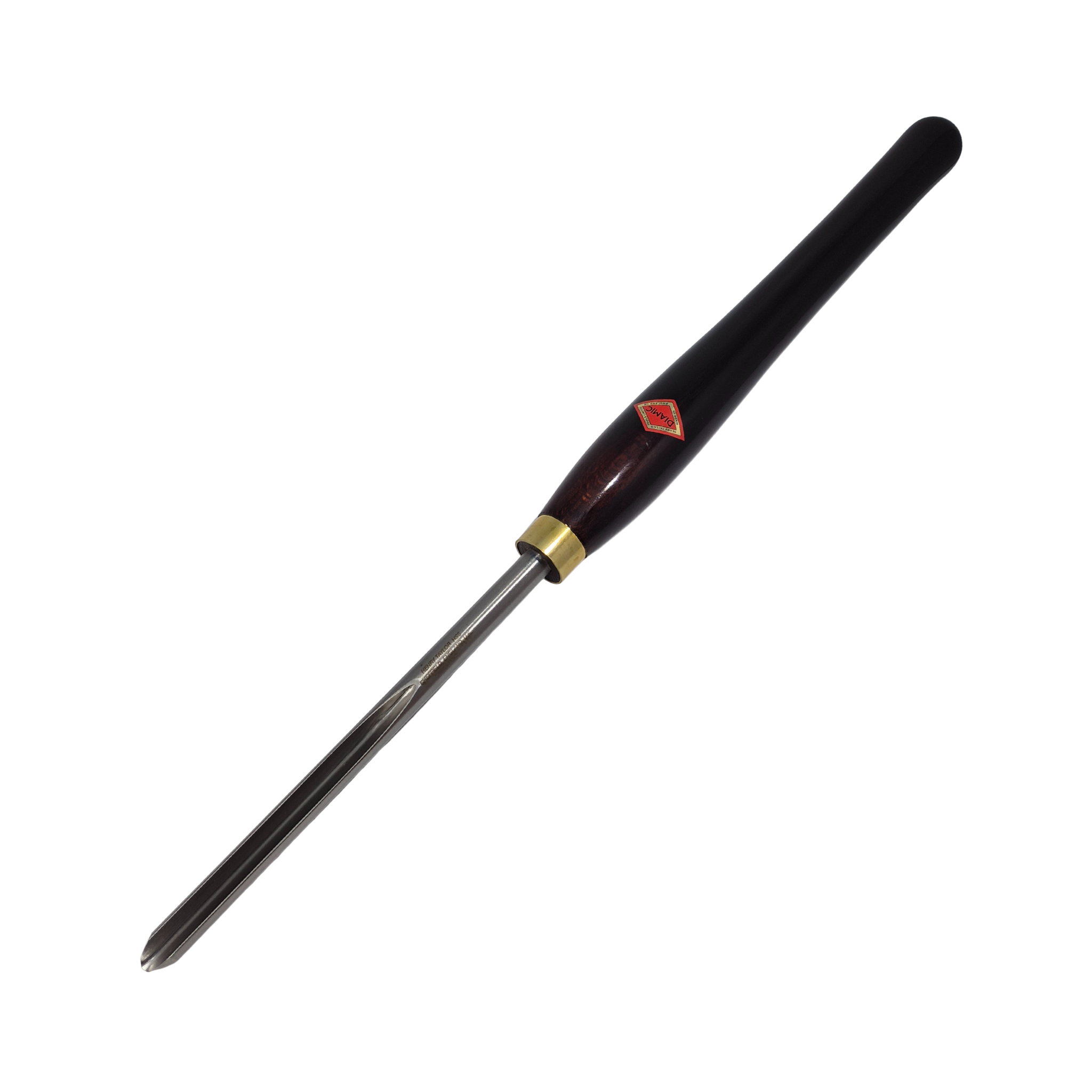 woodturning 1/2" bowl gouge with fingernail grind high speed steel blade and wooden handle on a white background