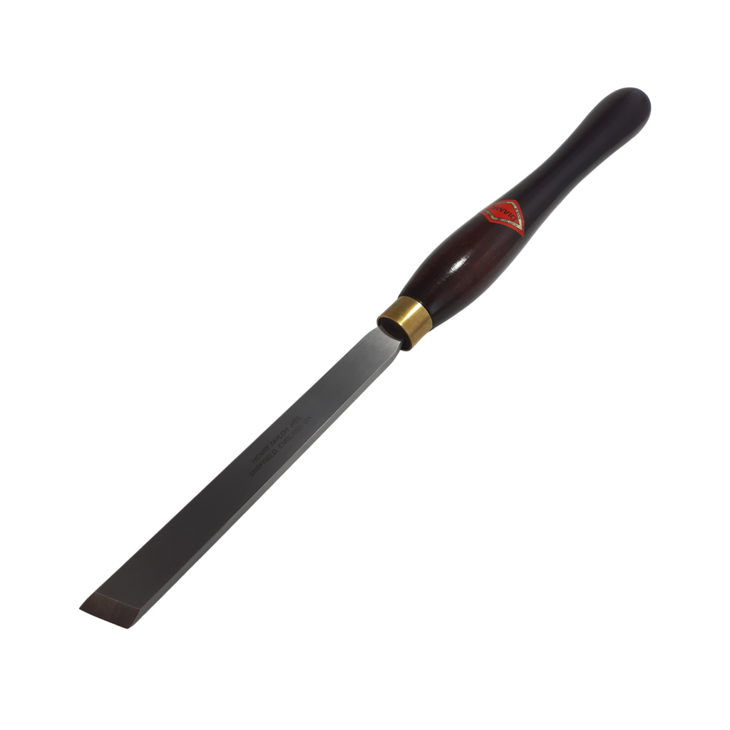 woodturning 3/4" skew chisel with high speed steel blade and wooden handle on a white background