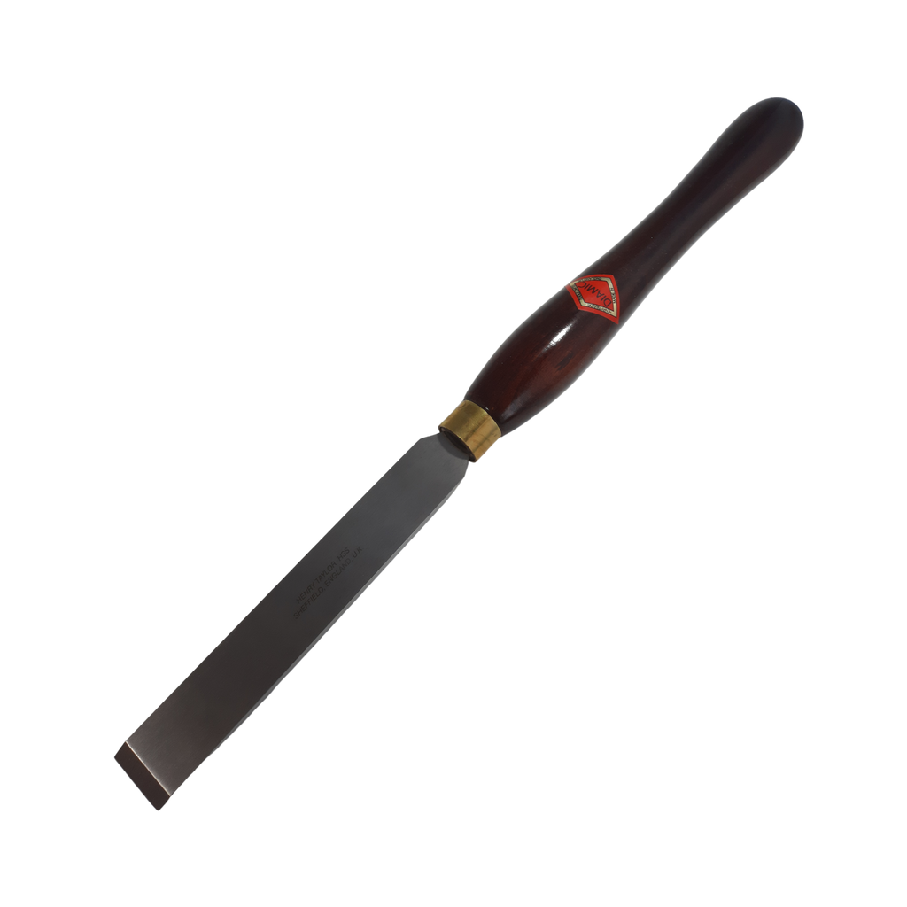 woodturning square chisel with high speed steel blade and wooden handle on a white background