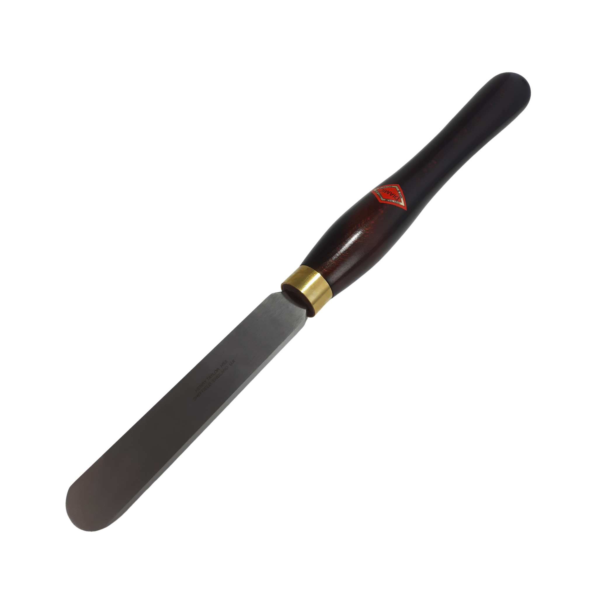 woodturning 1 1/4" round scraper with high speed steel blade and wooden handle on a white background
