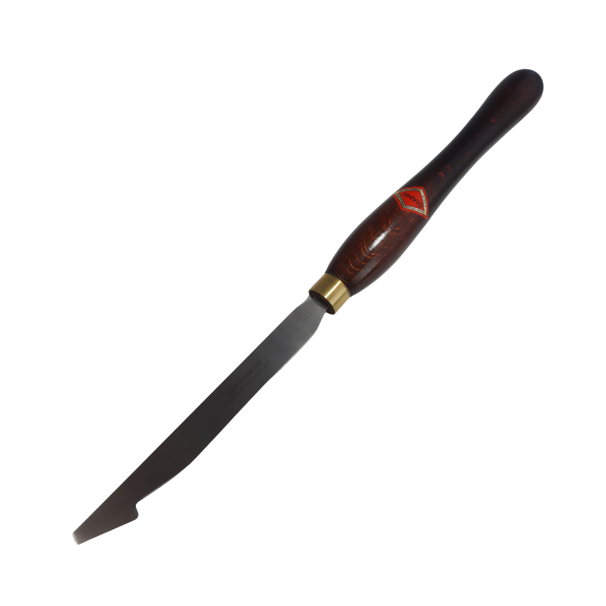 woodturning diamond side scraper with high speed steel blade and wooden handle on a white background