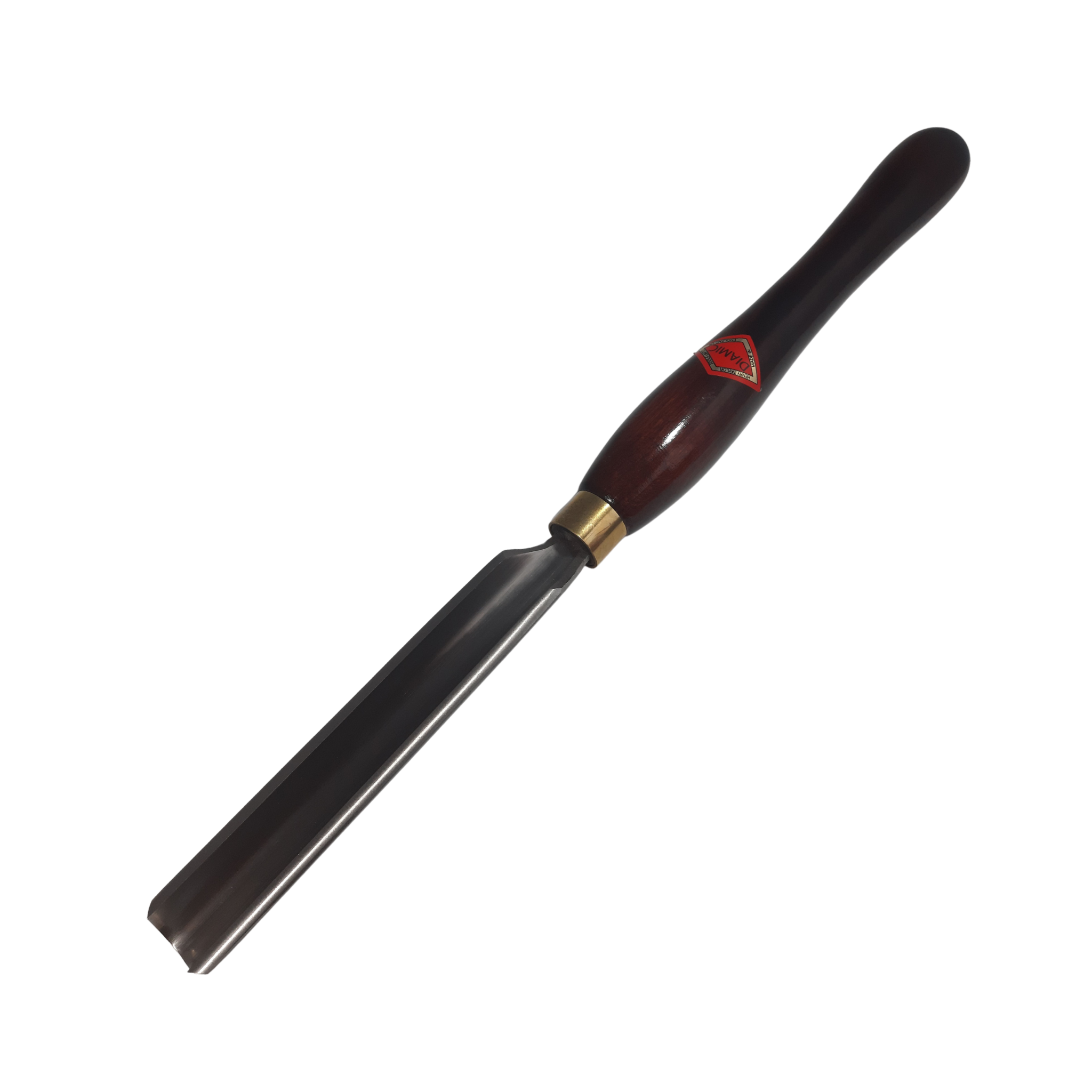 woodturning 3/4" roughing gouge with high speed steel blade and wooden handle on a white background