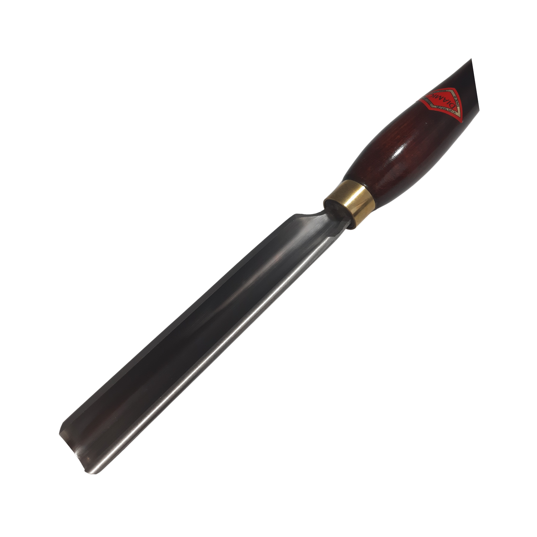 close up of woodturning 3/4" roughing gouge with high speed steel blade and wooden handle on a white background