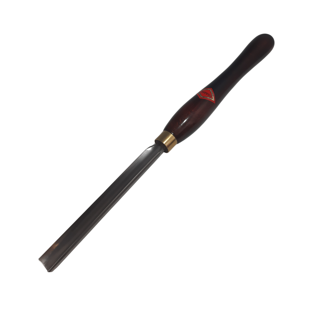 woodturning 3/4" forged gouge with high speed steel blade and wooden handle on a white background