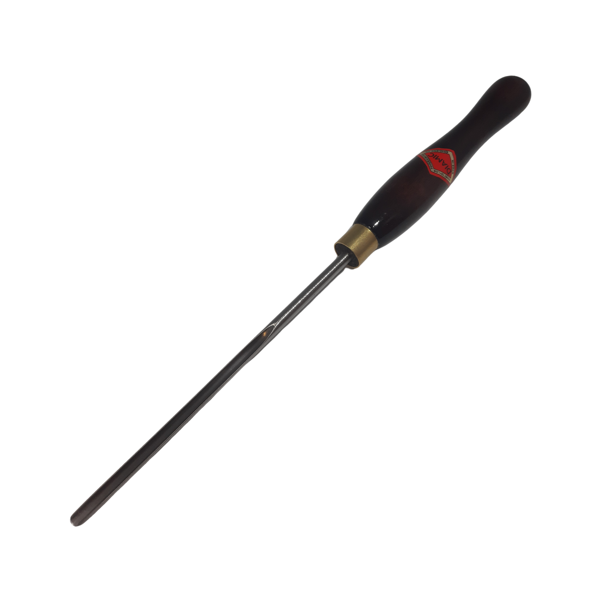 woodturning 1/4" spindle gouge with high speed steel blade and wooden handle on a white background